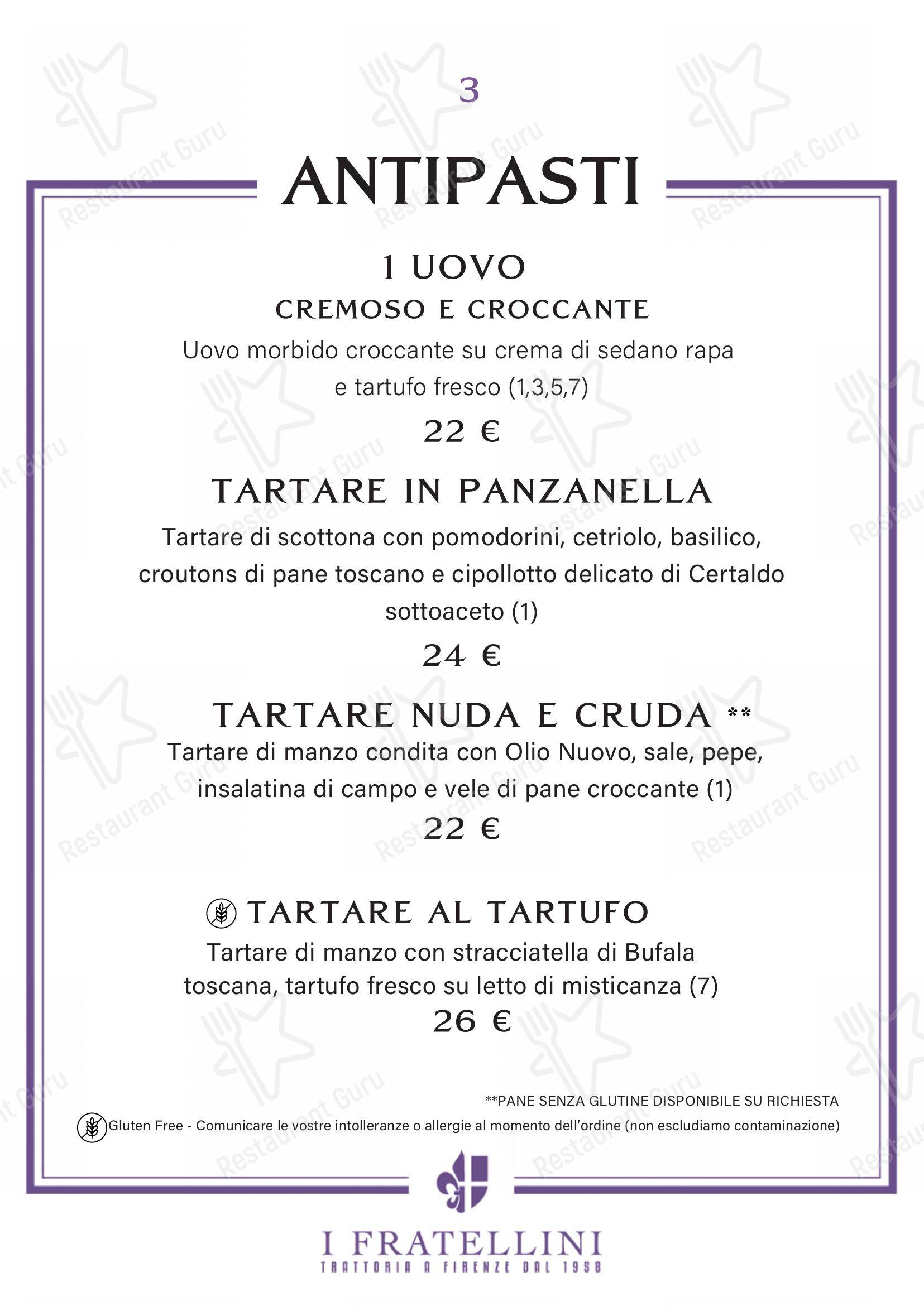 Menu per Trattoria i Fratellini in Firenze