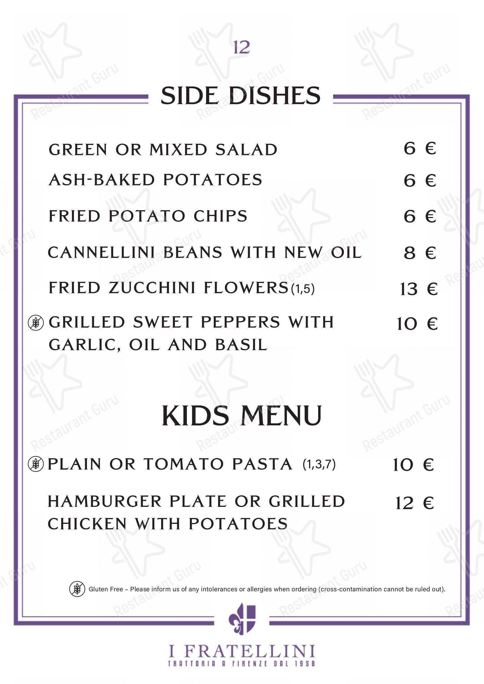 Trattoria i Fratellini in Firenze - Основное меню