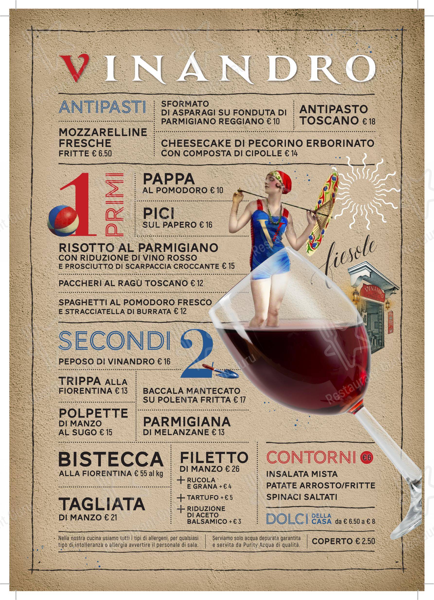 Menu di Vinandro Vino e Desco Molle - Menu bar