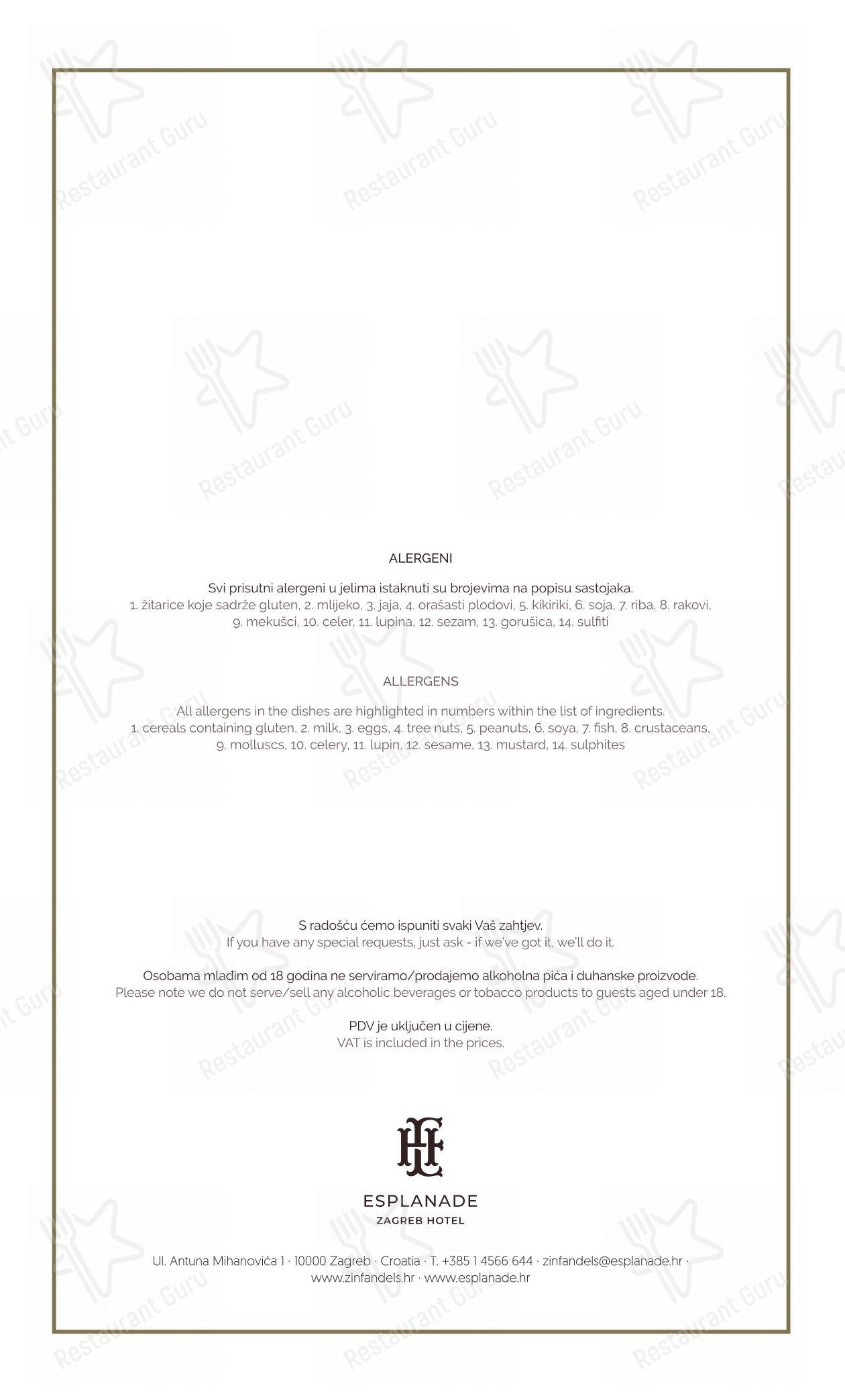 Menu bar per Zinfandel's Restaurant in Zagabria