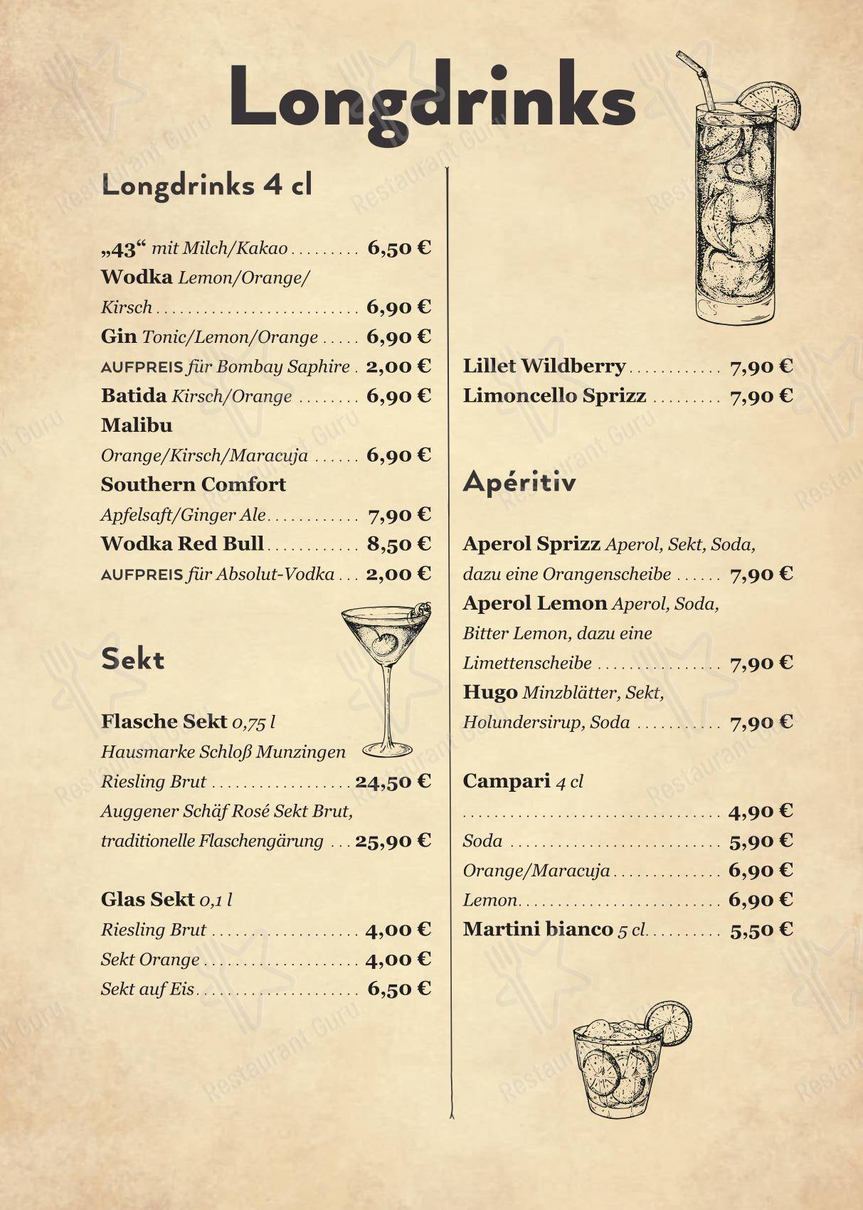 Menu pour time out pub et bar