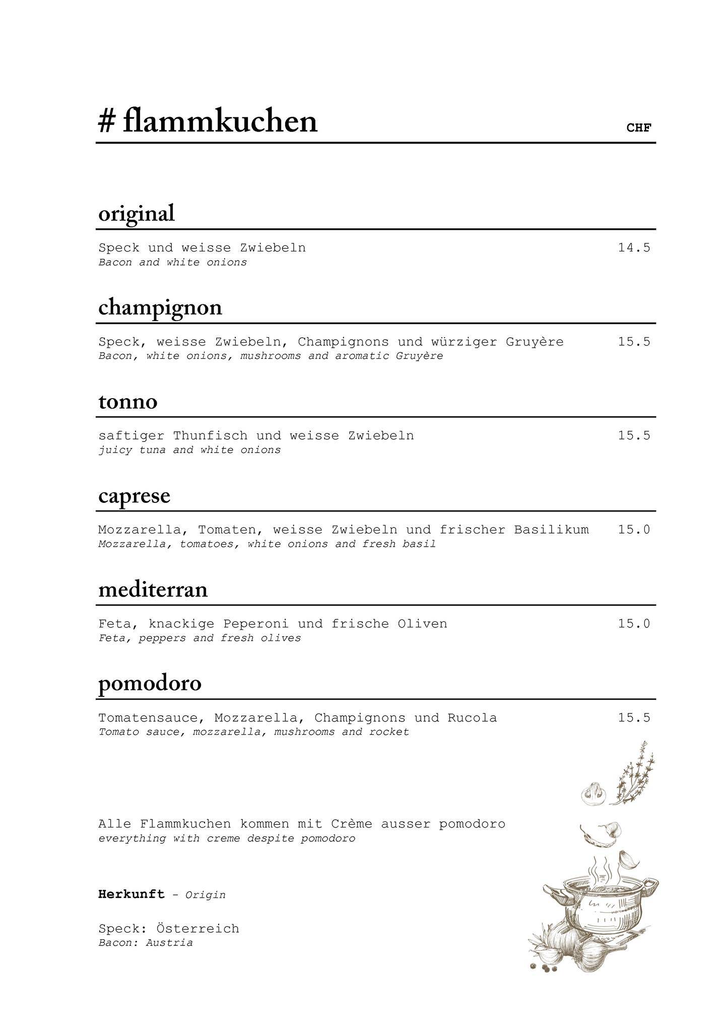 Menu de soho basel
