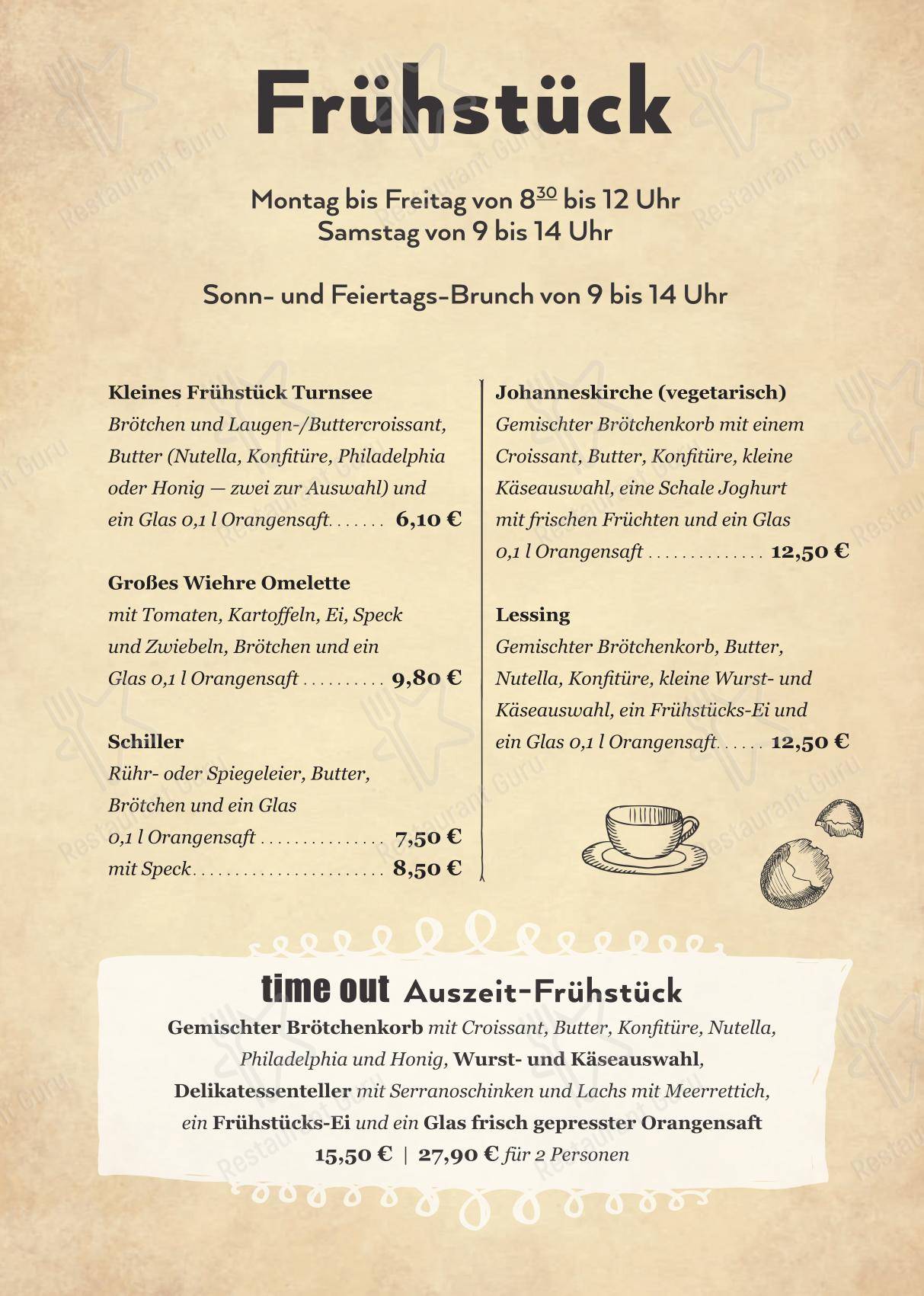 Menu pour time out pub et bar