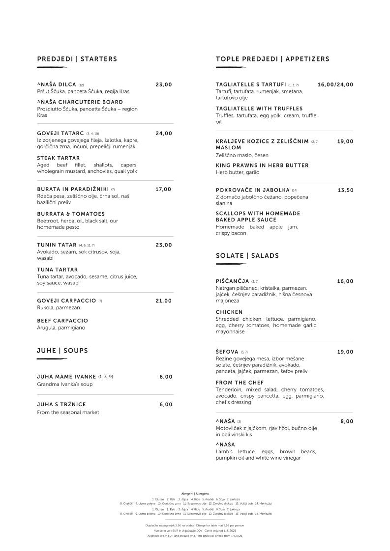 Menu di STEAKHOUSE by naša hiša 