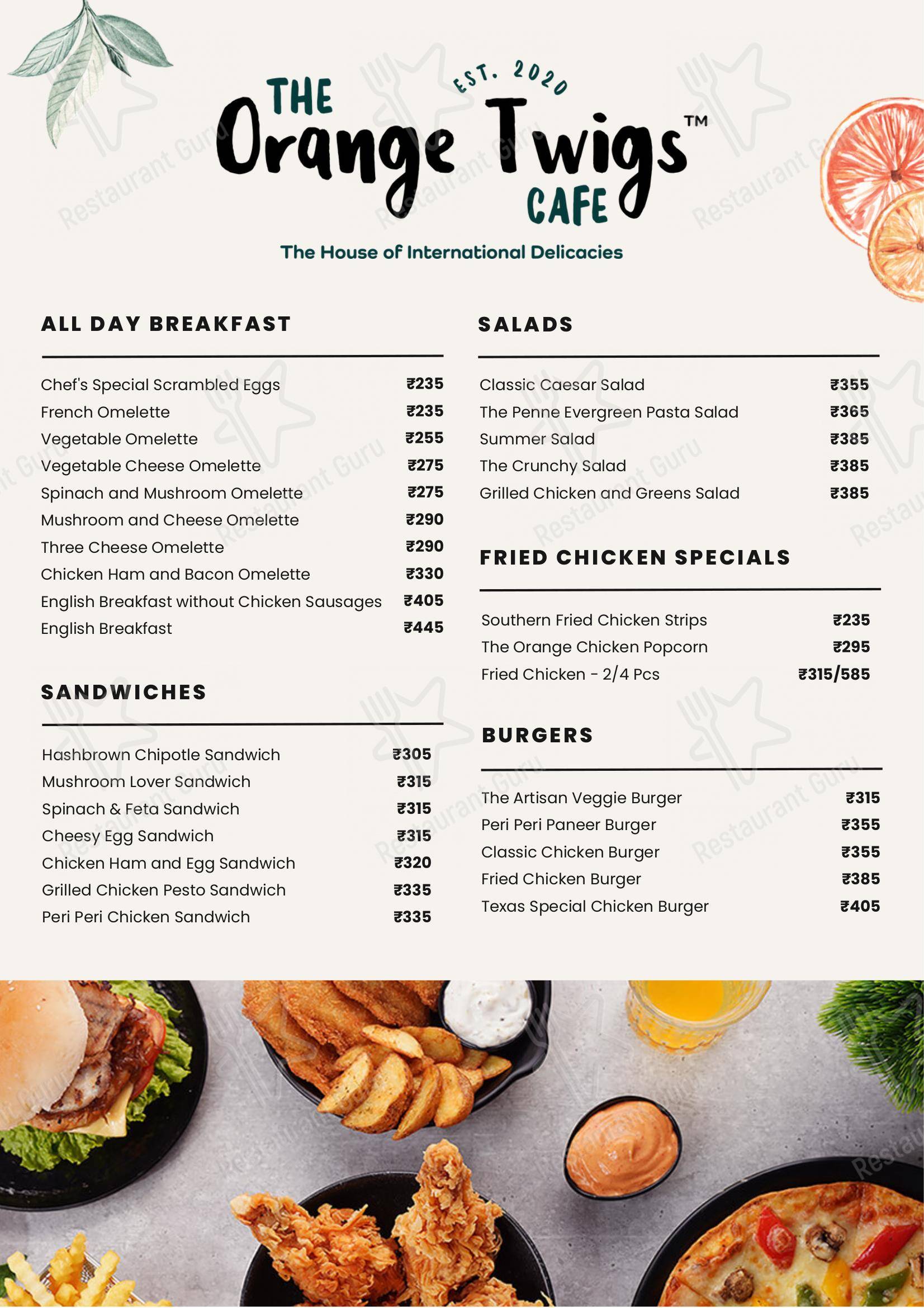 Menu for the The Orange Twigs Cafe restaurant
