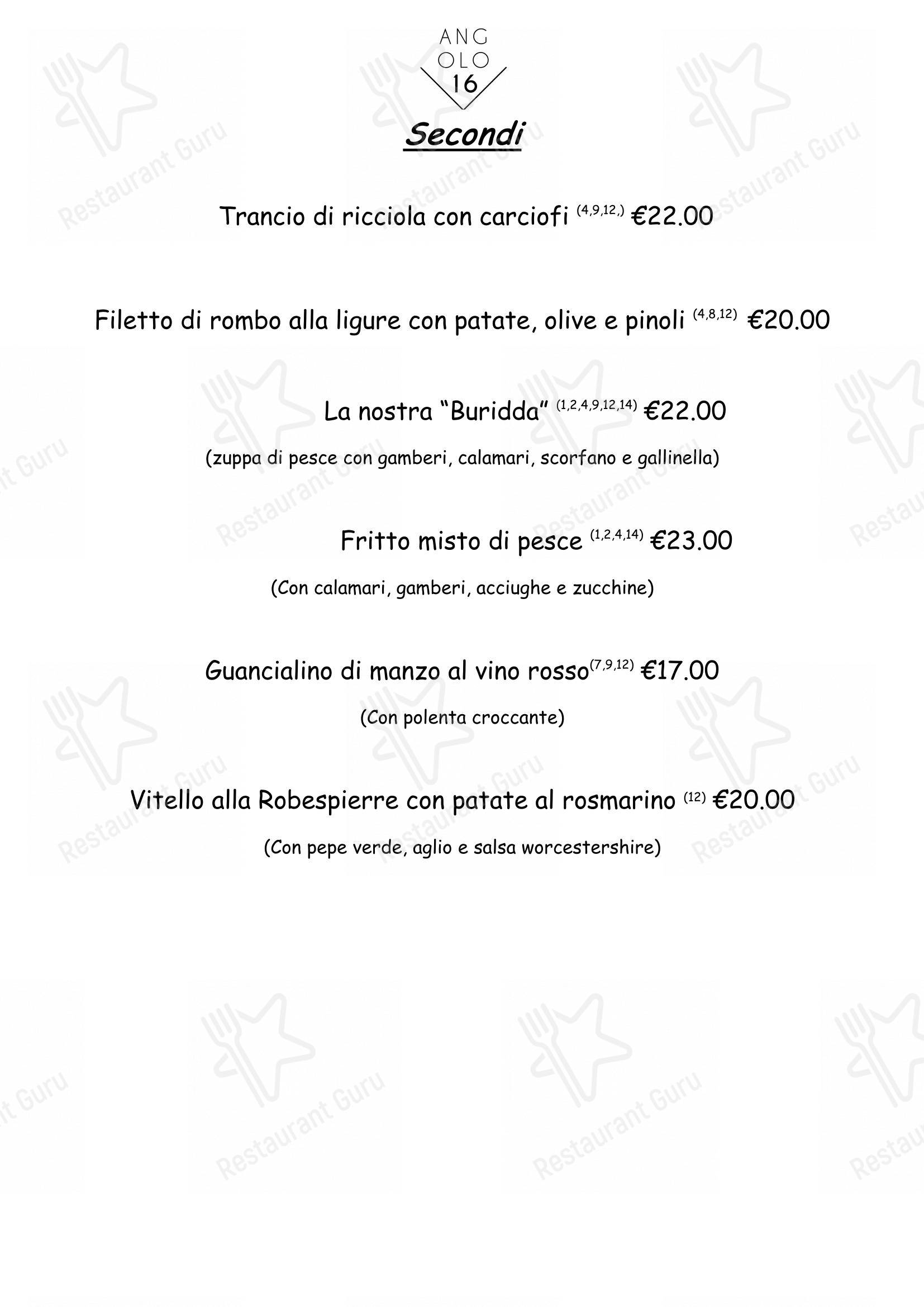 Menu di Angolo16 - Menu