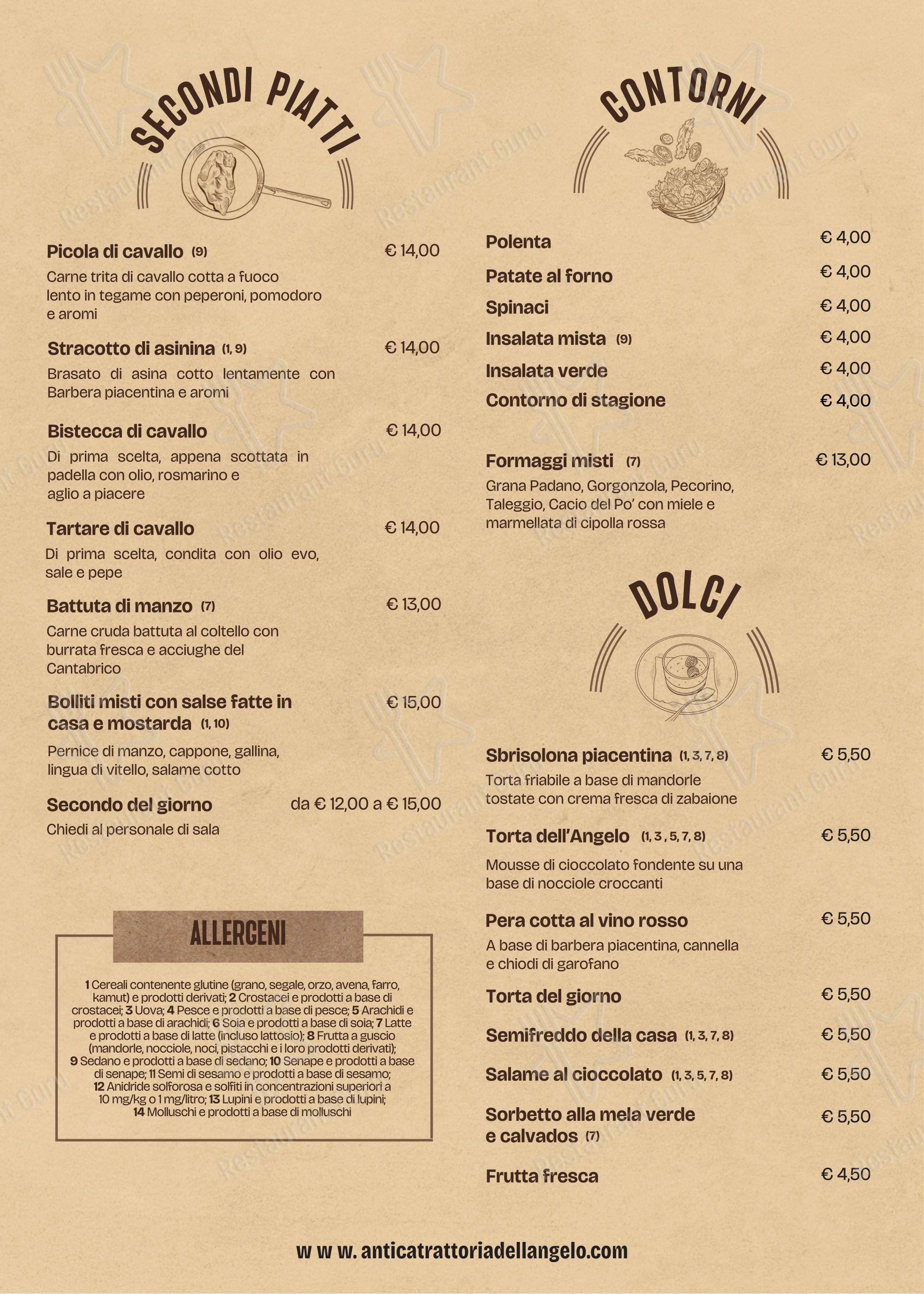 Menu per Antica Trattoria dell'Angelo ristorante
