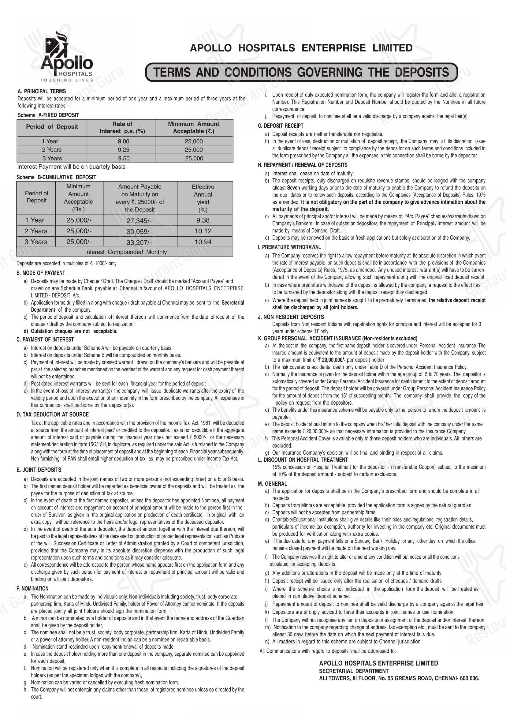 Apollo Hospitals Bilaspur in Bilaspur - Menu