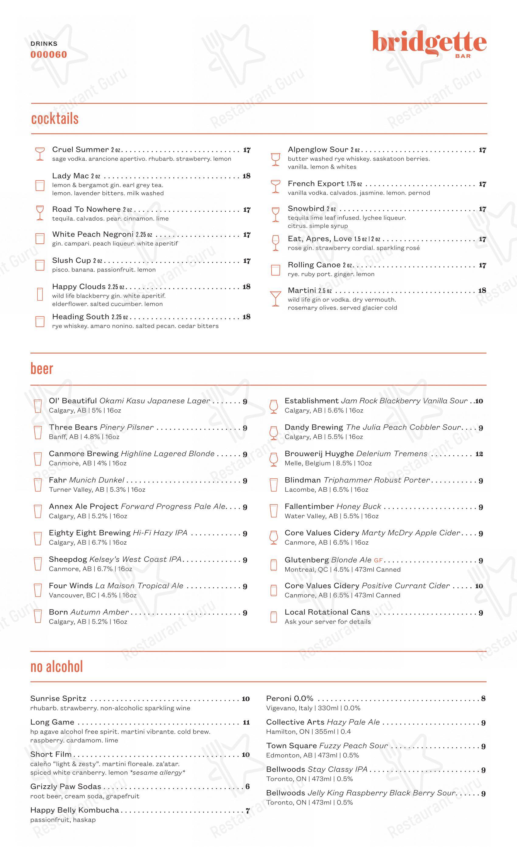 Menu pour Bridgette Bar - Ночное меню