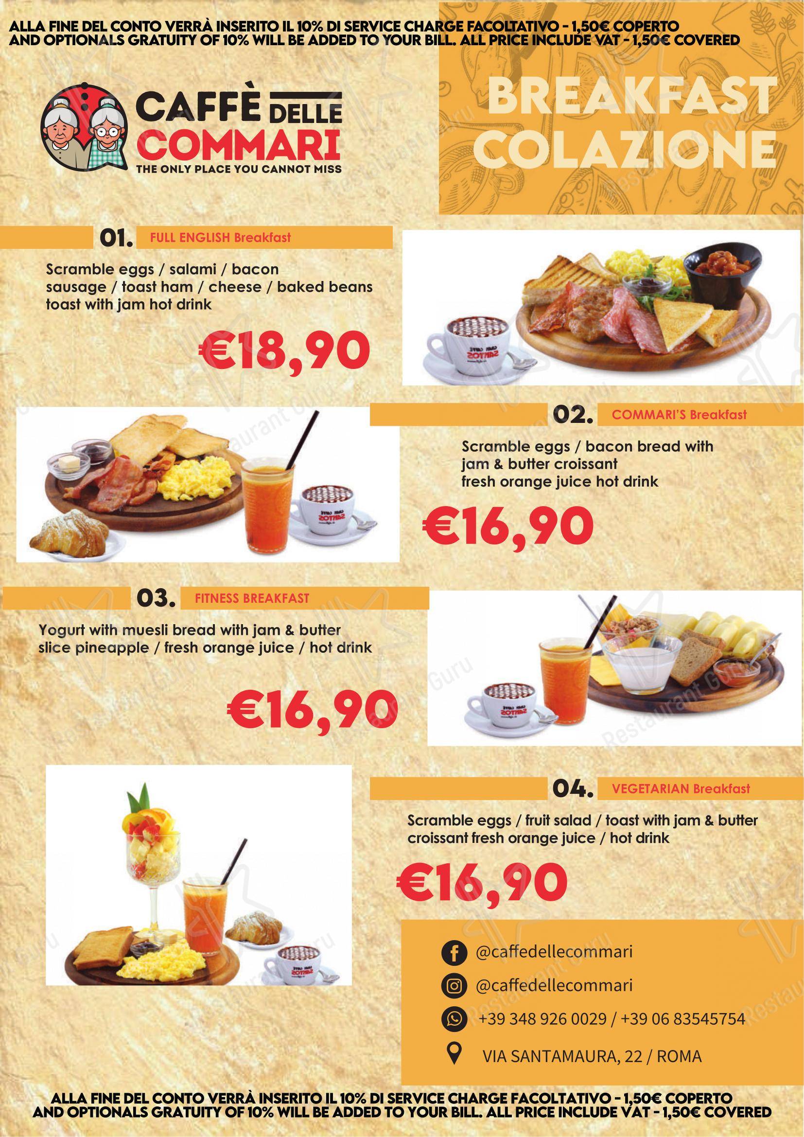 Menu per Caffè Delle Commari in Roma