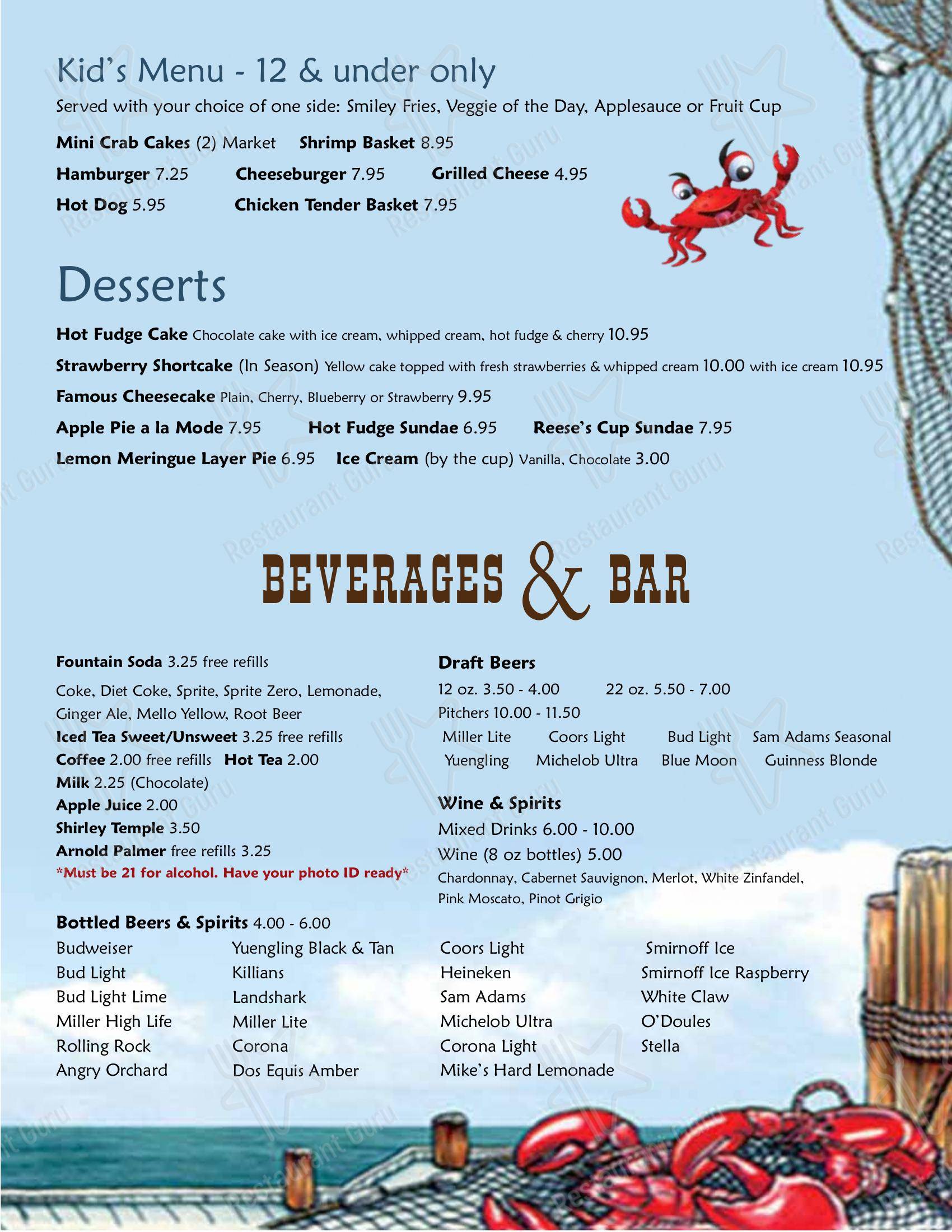 Menu at Captain Leonard's Seafood Restaurant, Mechanicsville
