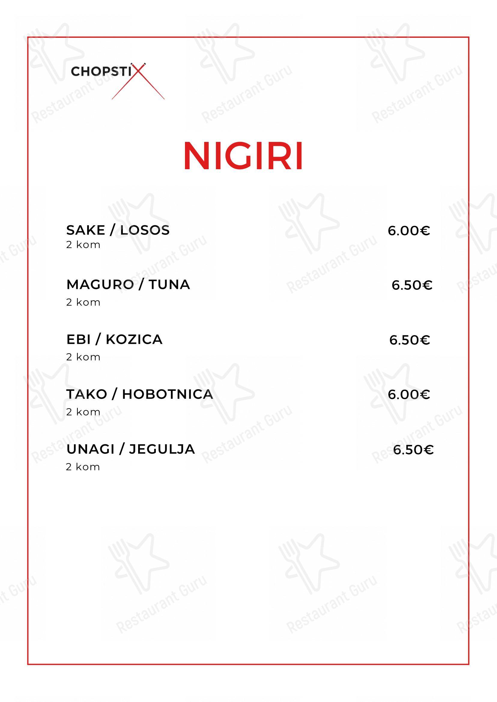 Menu per Chopstix Pan Asian Cuisine & Sushi bar ristorante