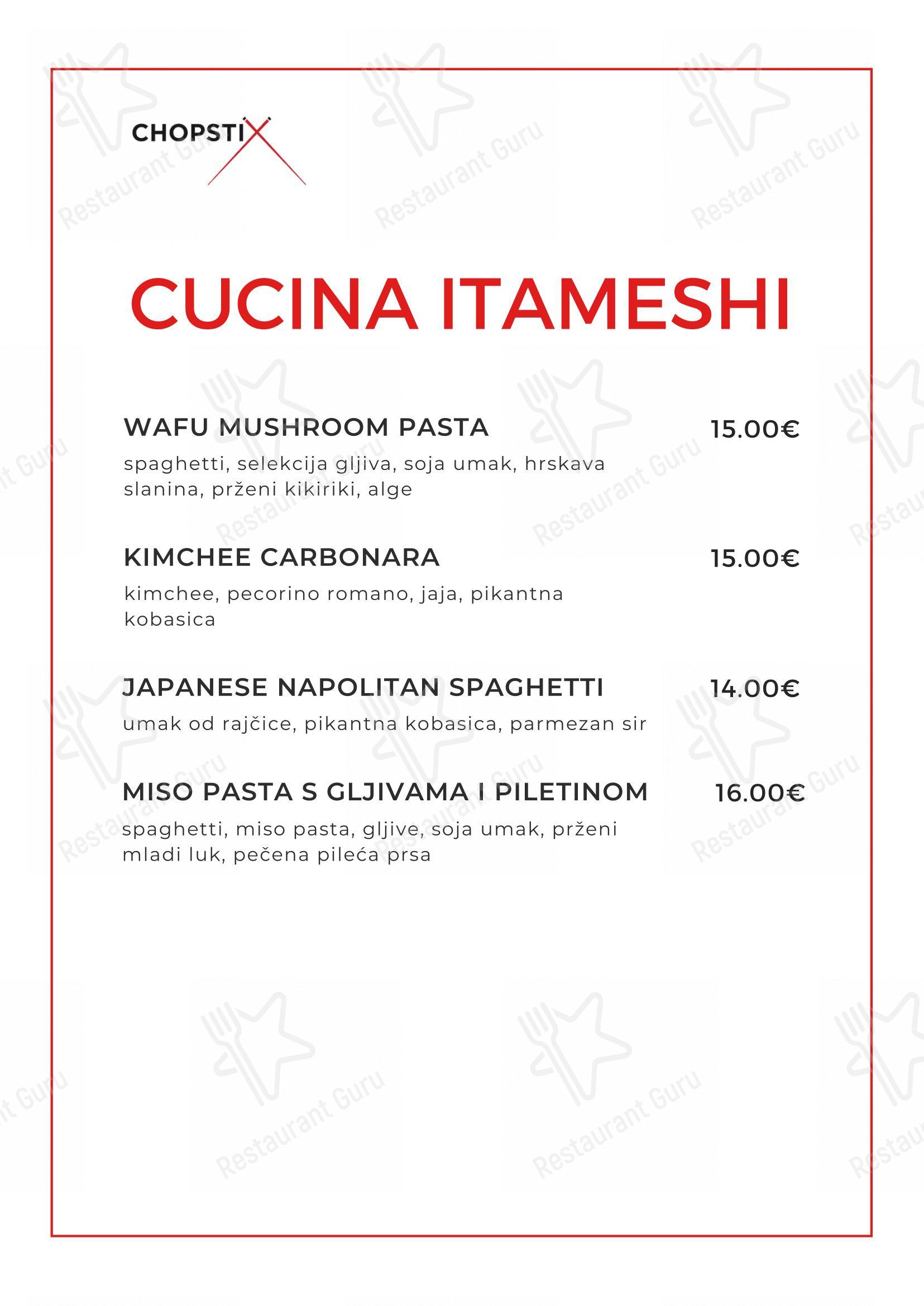 Menu per Chopstix Pan Asian Cuisine & Sushi bar ristorante