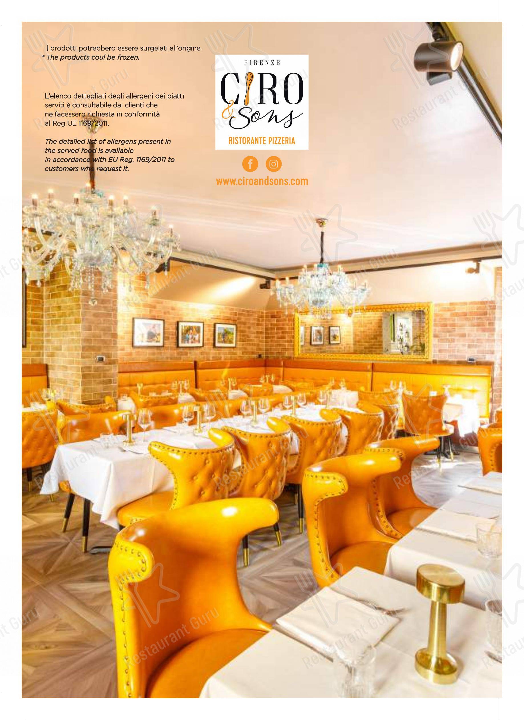 Ciro and Sons - Restaurant Pizzeria Firenze dans Florence - Menu