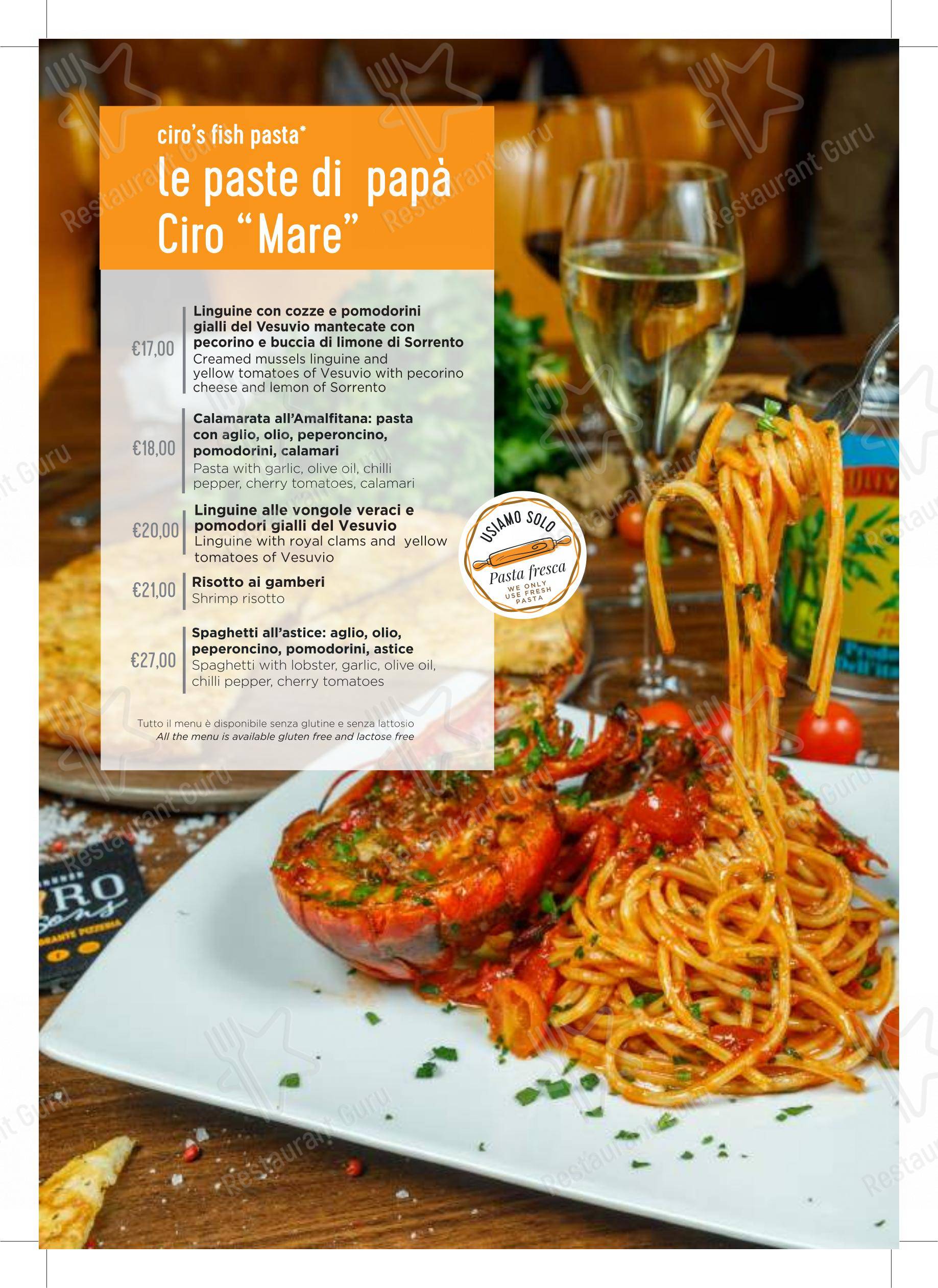 Menu pour Ciro and Sons - Restaurant Pizzeria Firenze pizzeria