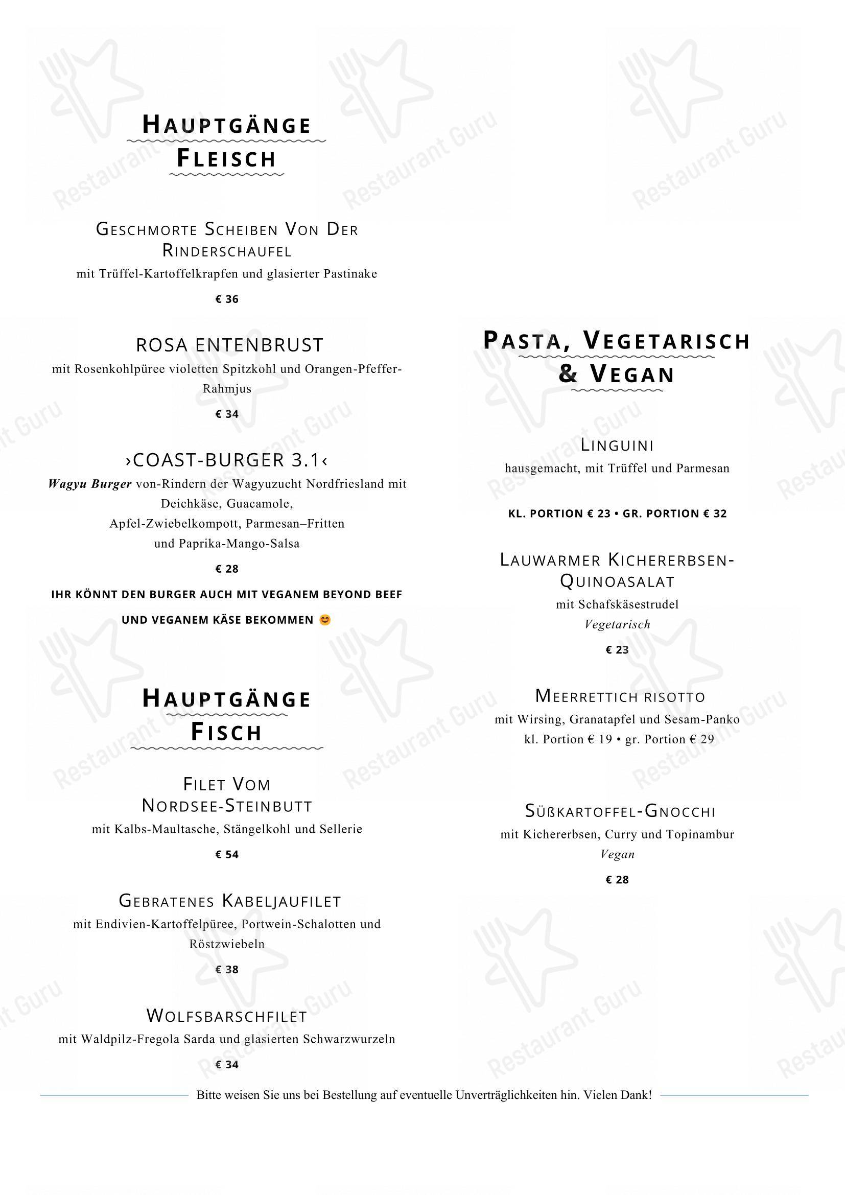 Menu pour Coast • Restaurant & Weinbar - 菜单
