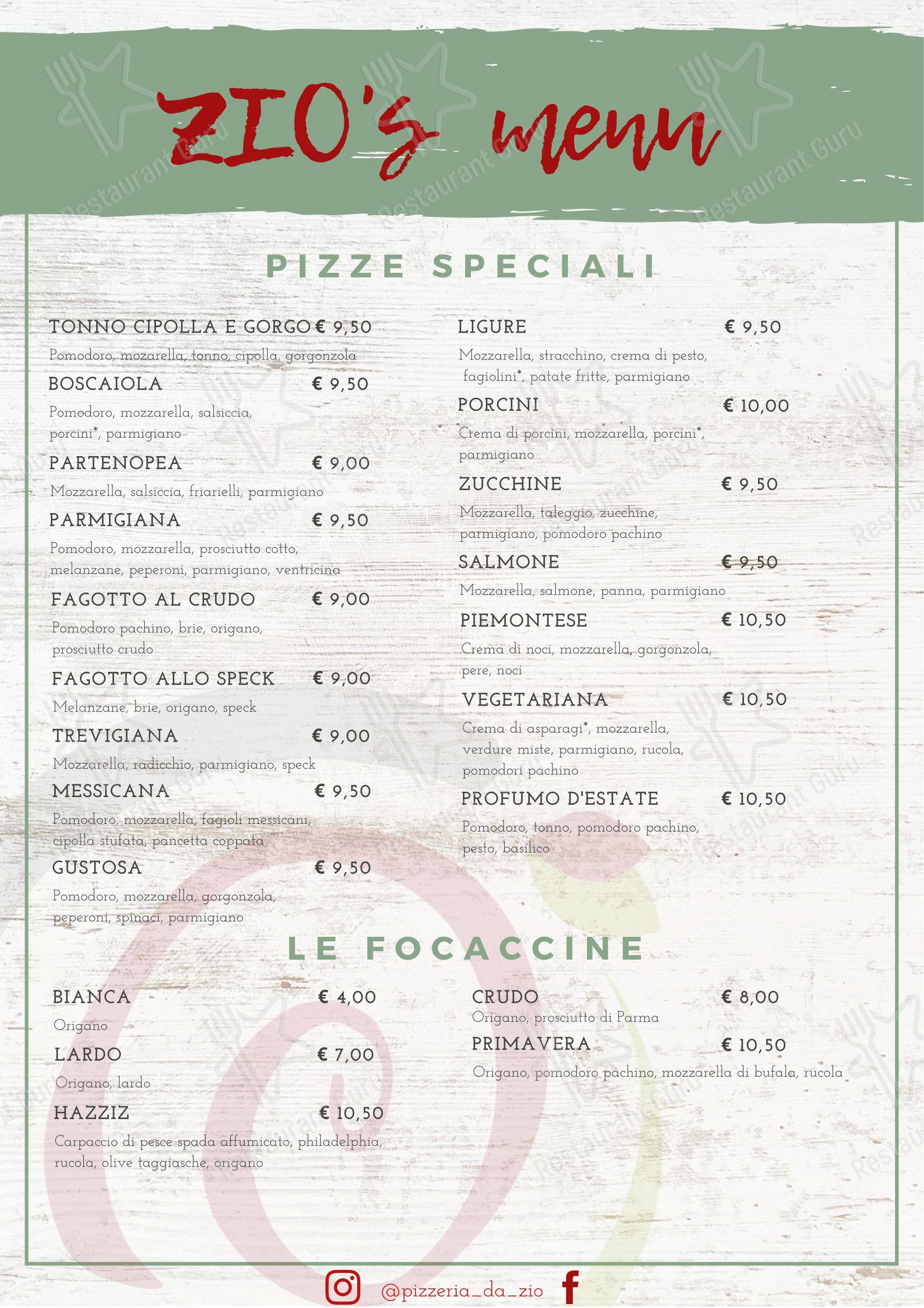 Menu per Da Zio in Nichelino