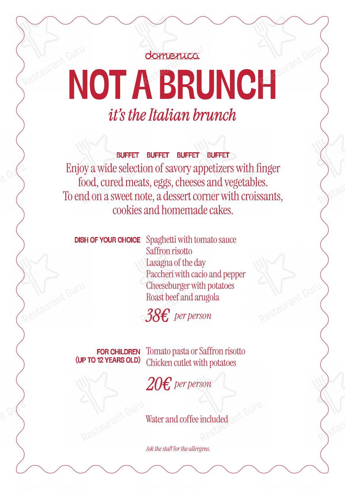 Menu per Domenica Bistrot in Milano