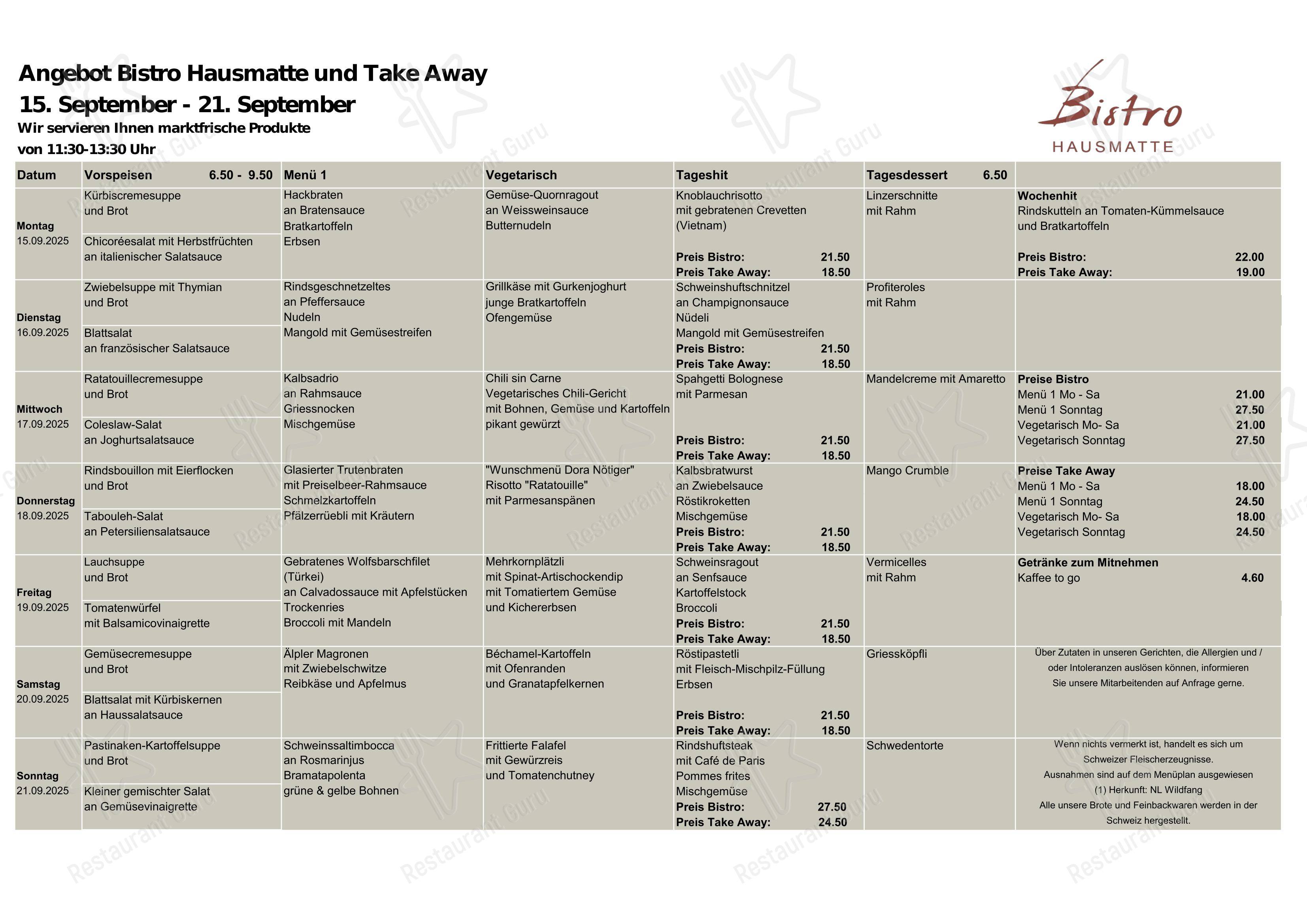 Menu per Domicil Hausmatte in Wohlen bei Bern