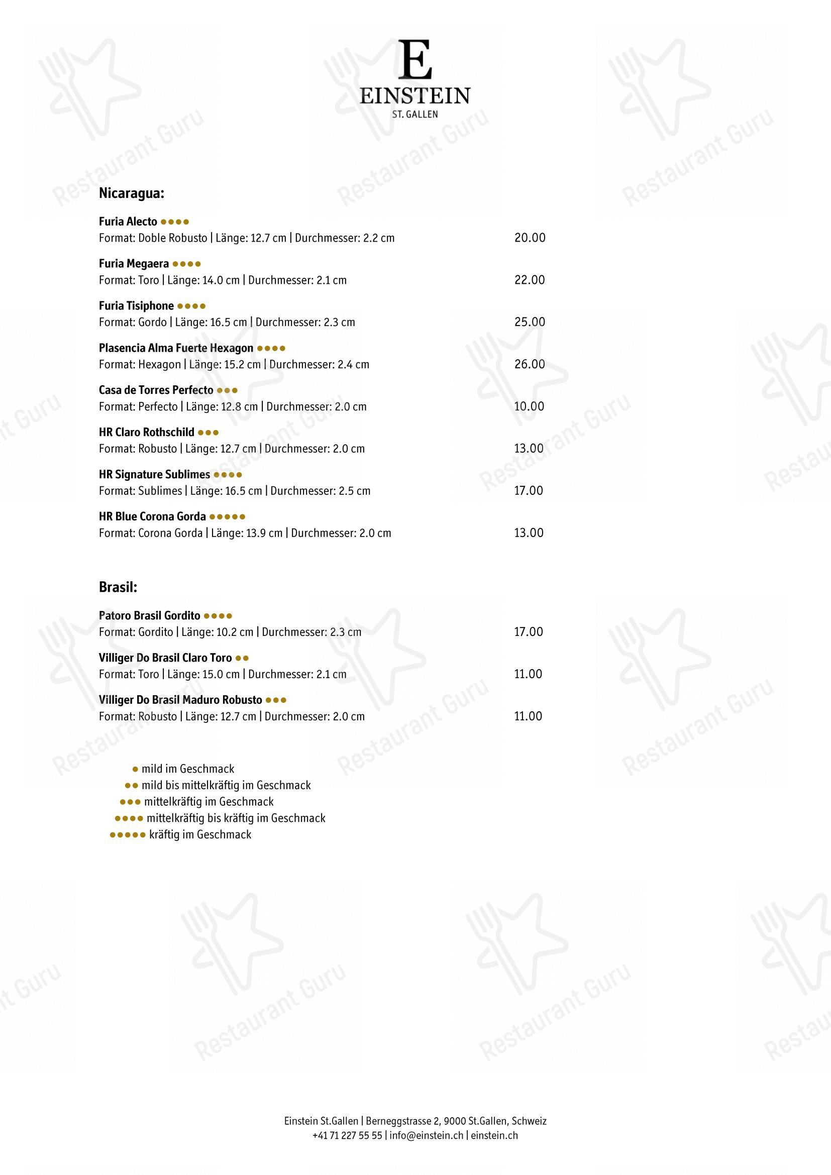 Einstein Bar in San Gallo - 菜单