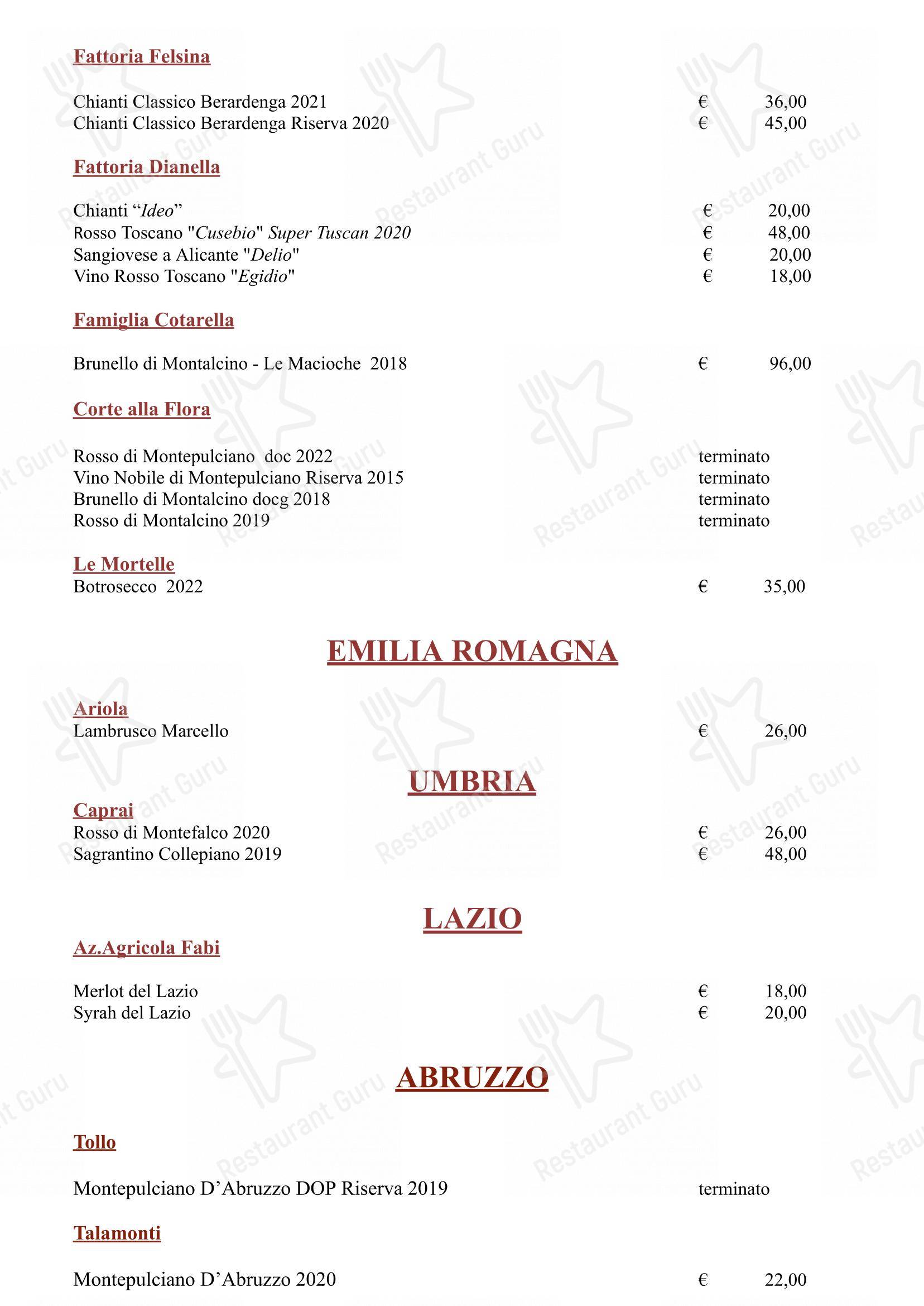 Menu di Hostaria Da Cesare Bottega Storica dal 1921 - Menu