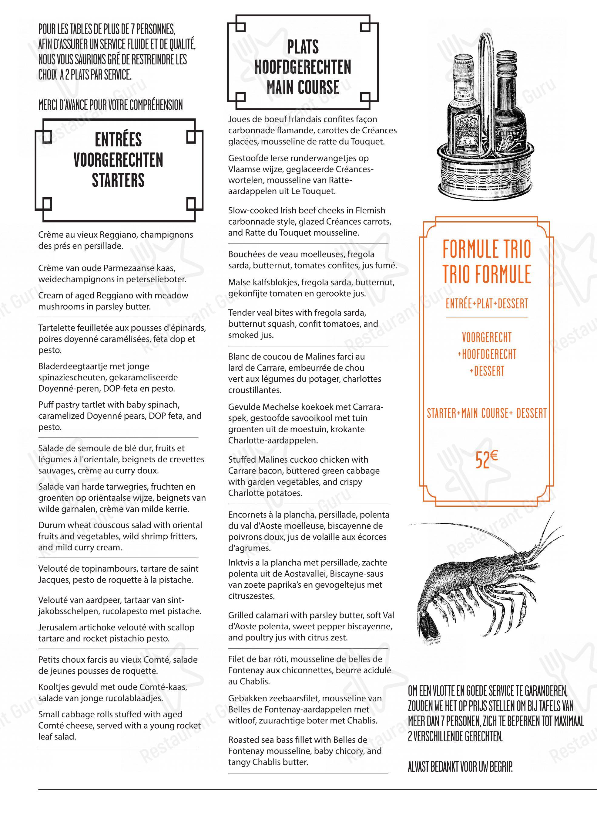 Menu pour Le Selecto dans Bruxelles