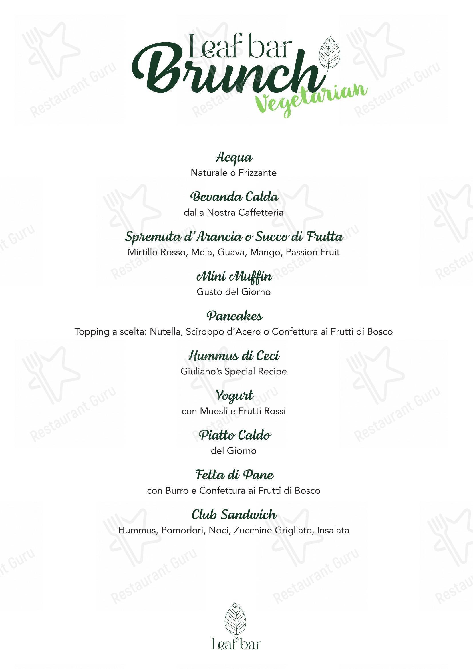 Основное меню per Leaf Bar pub & bar