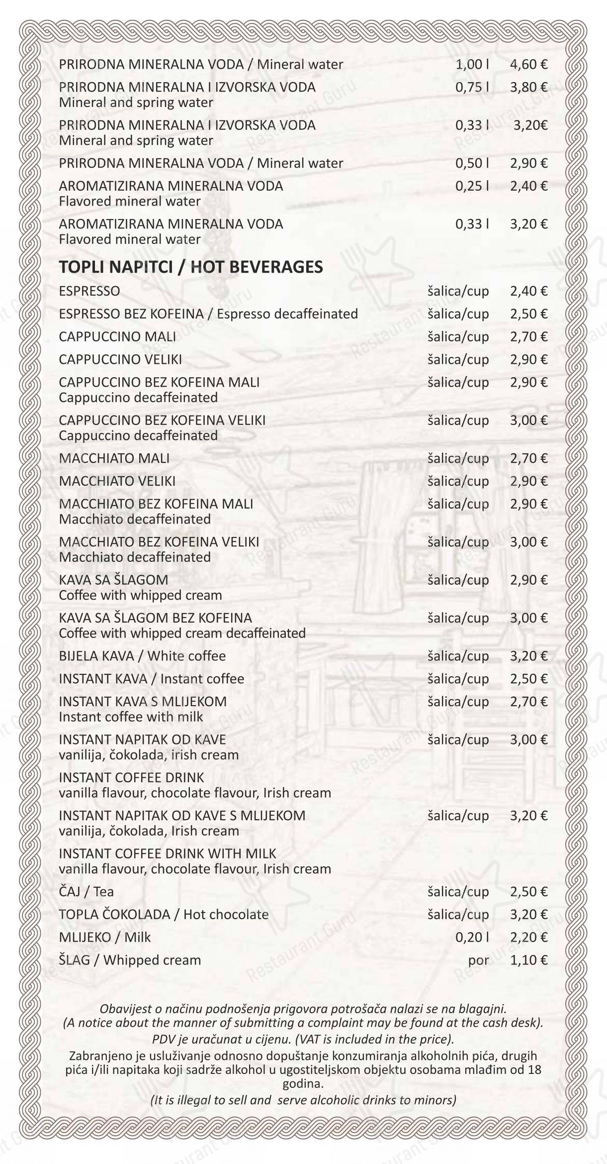 Lička kuća Restaurant - Plitvice Lakes dans Rastovača - 菜单