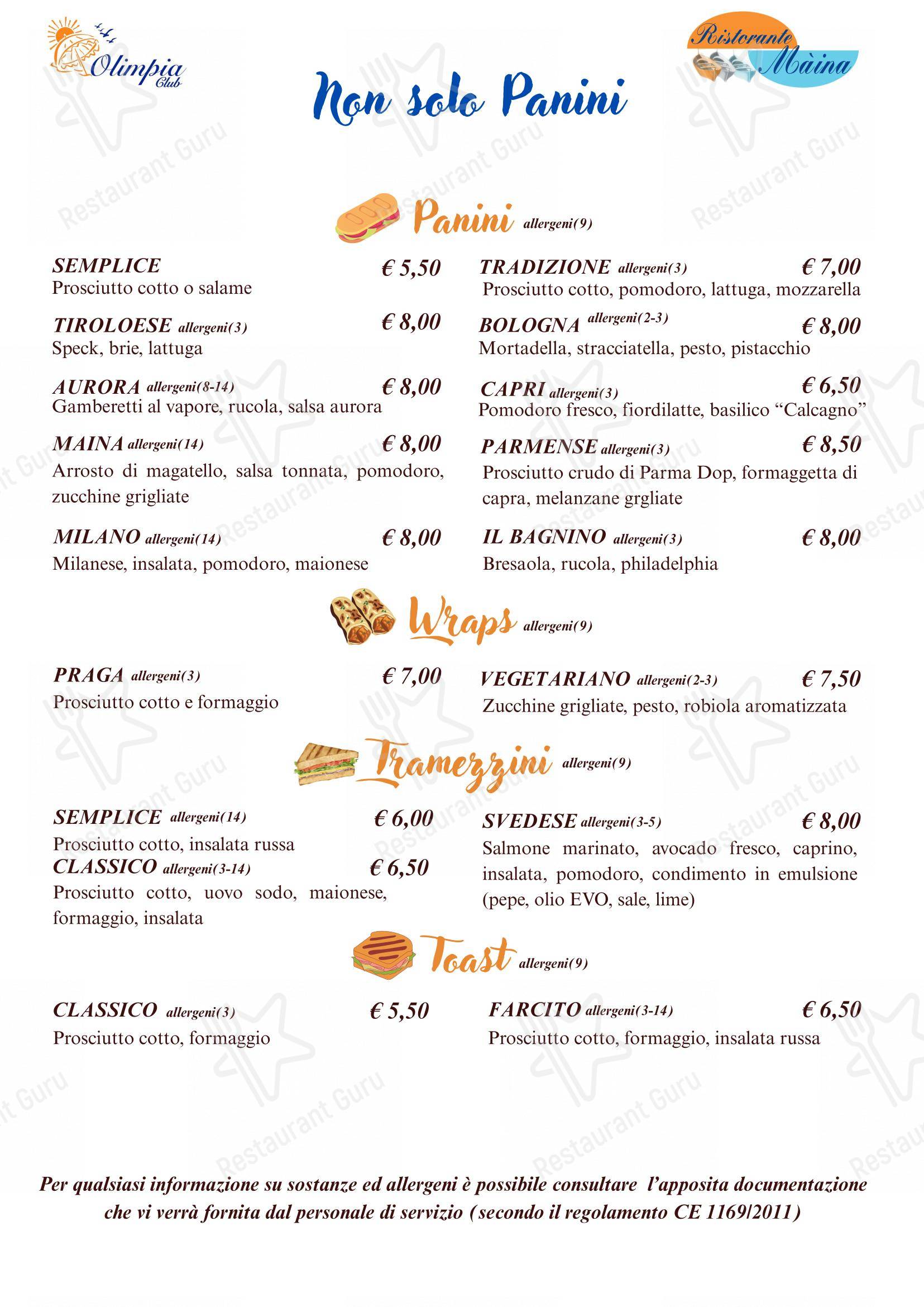 Ночное меню per Bagni Olimpia - Ristorante Maina ristorante