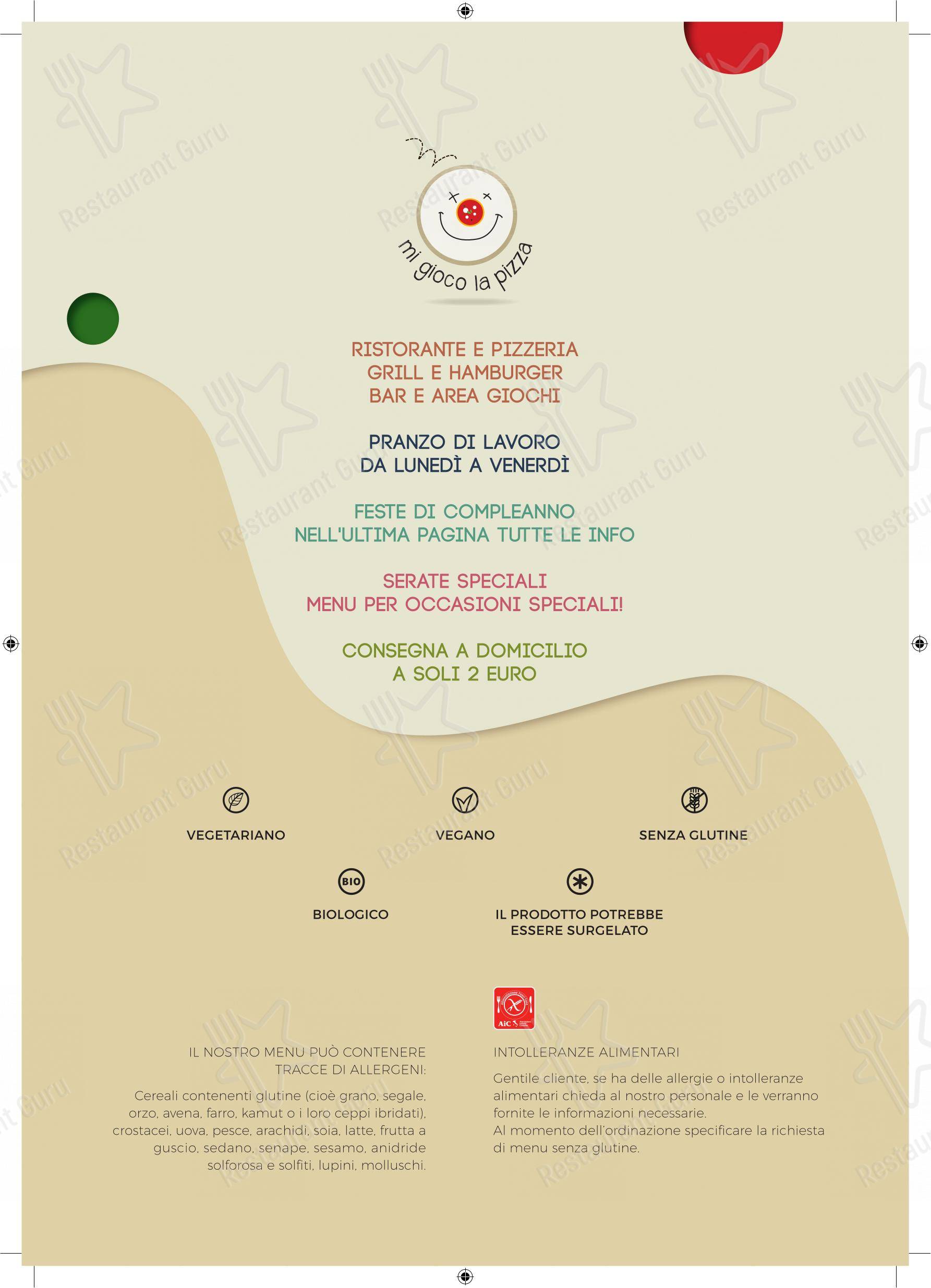 Menu bar per Mi gioco la pizza in Chiuduno