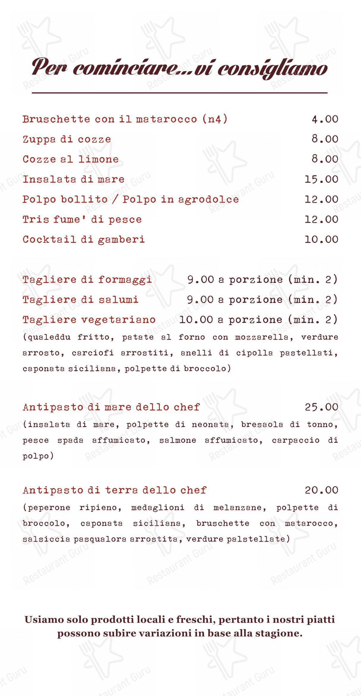 Menu bar per Mondo Pizza pizzeria