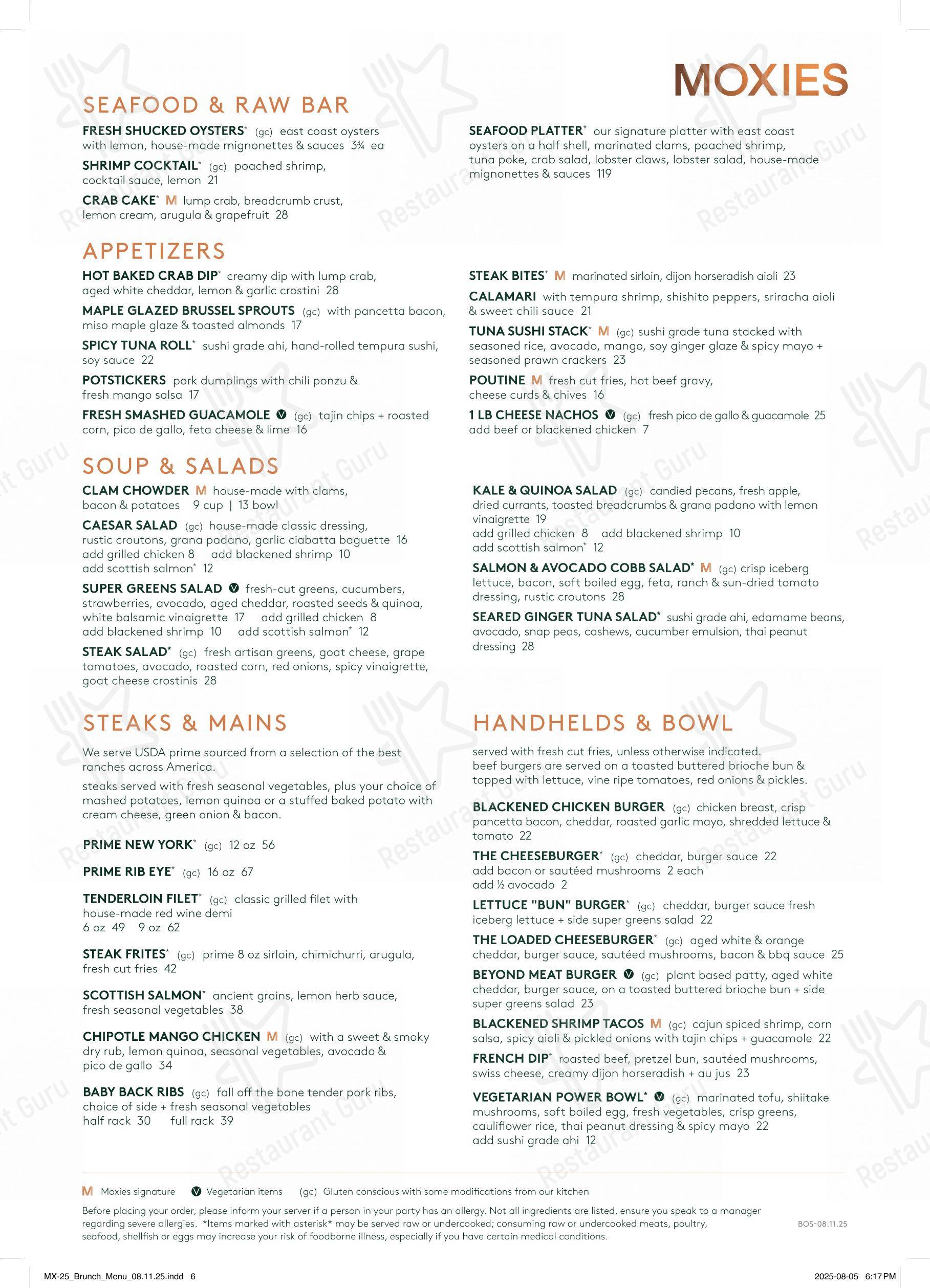 Menu pour Moxies Polo Park Restaurant - Детское