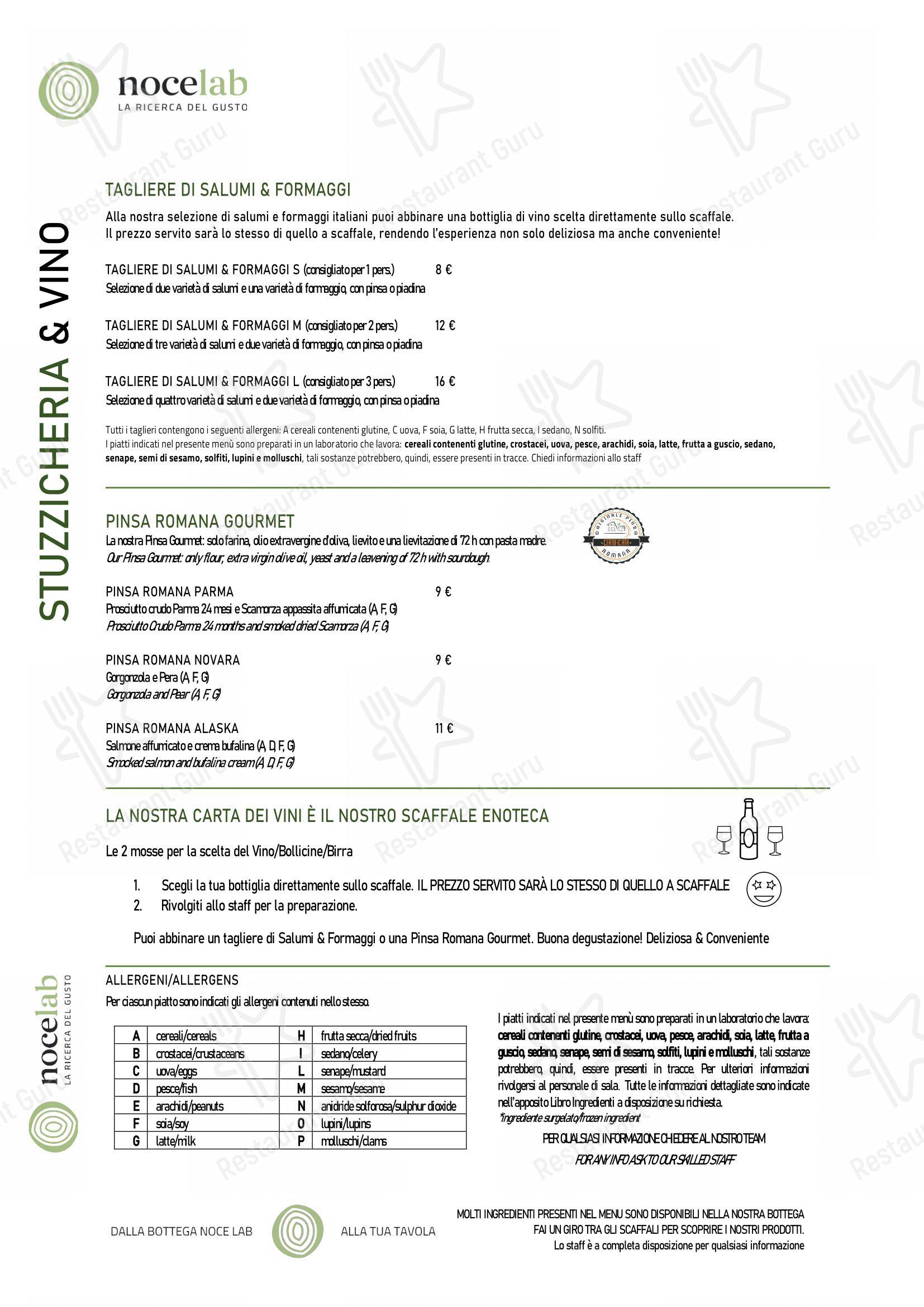 Menu per NoceLab in Milano