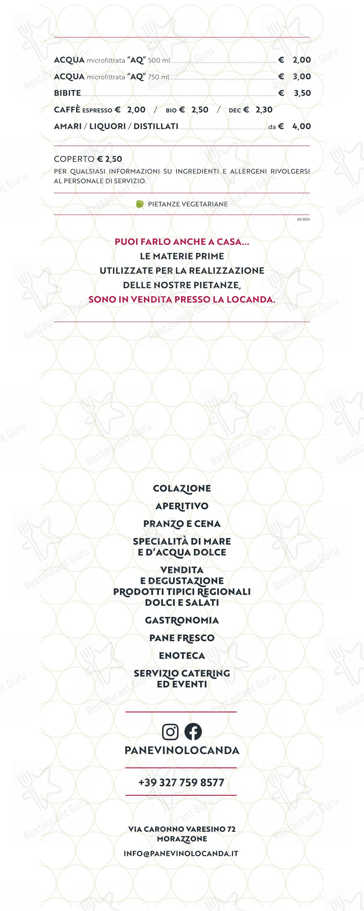 Menu per PANEVINO Locanda in Morazzone