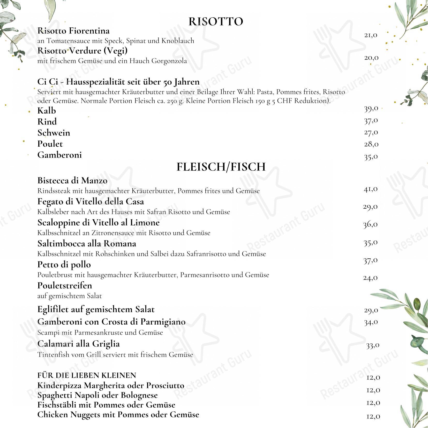 Menu per Pizzeria Rebstock pizzeria