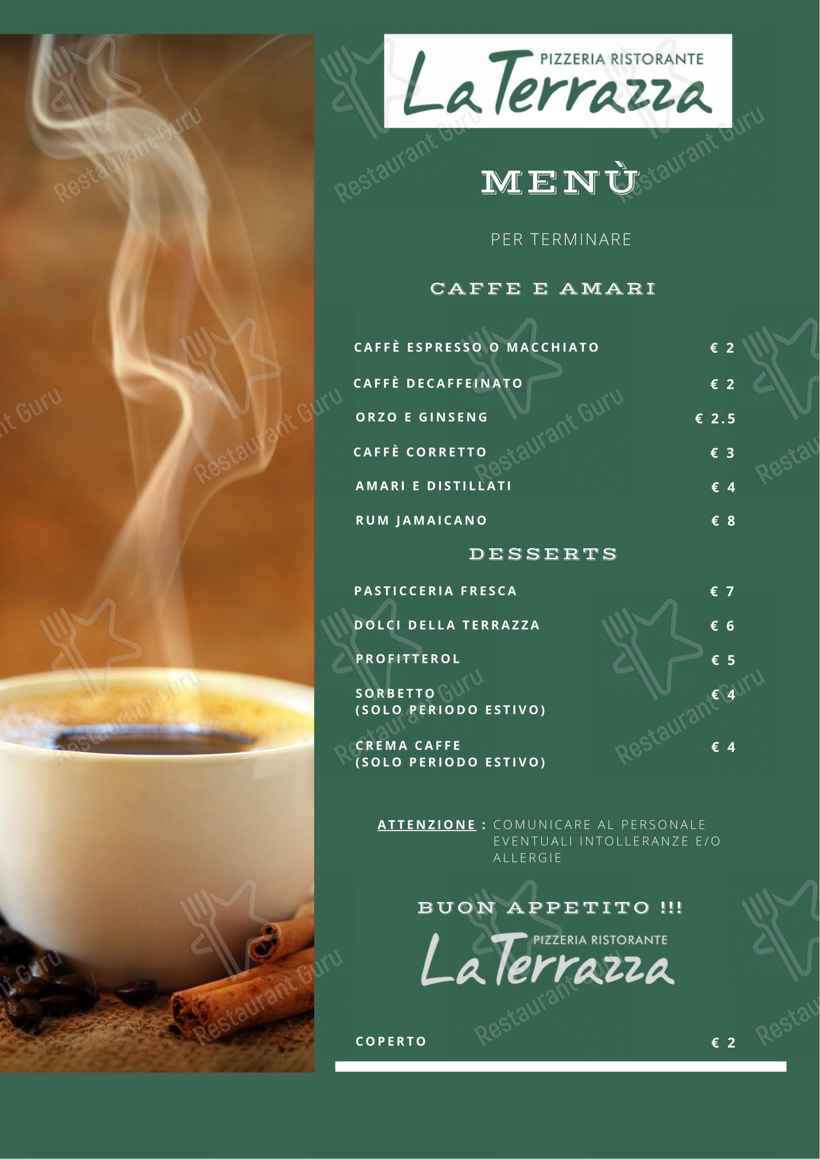 Menu per Pizzeria Ristorante la terrazza ristorante