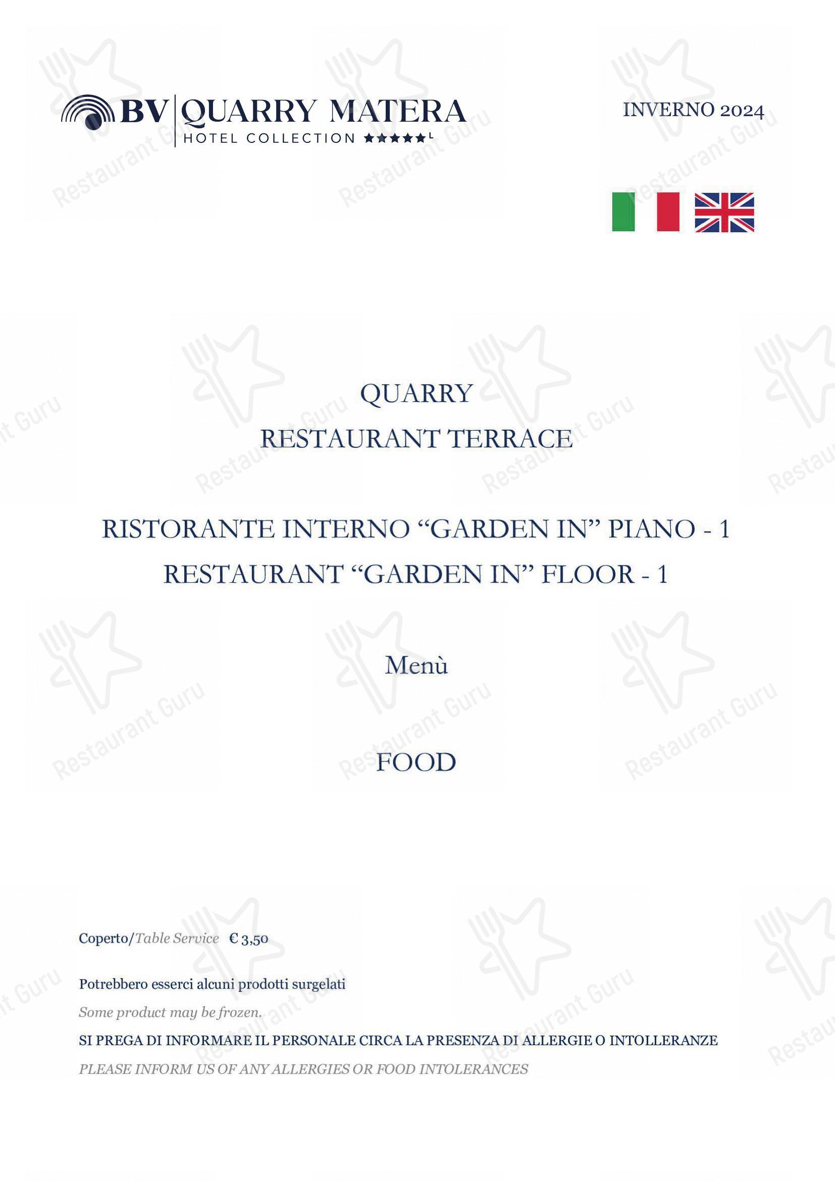 Menu per BV Quarry Rooftop Terrace Matera - Restaurant Garden Inn pub & bar