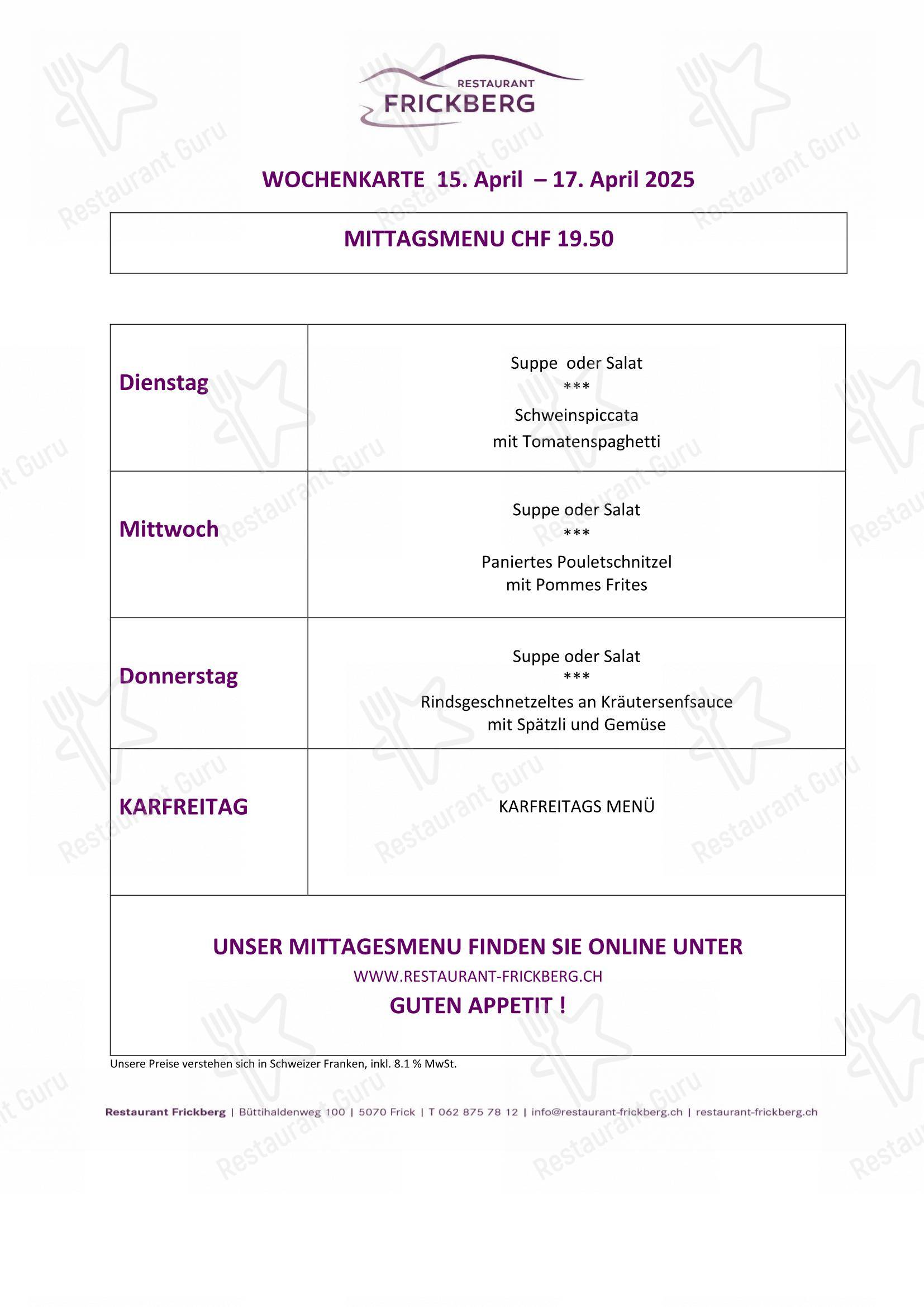 Коктейльная карта per Restaurant Frickberg in Frick