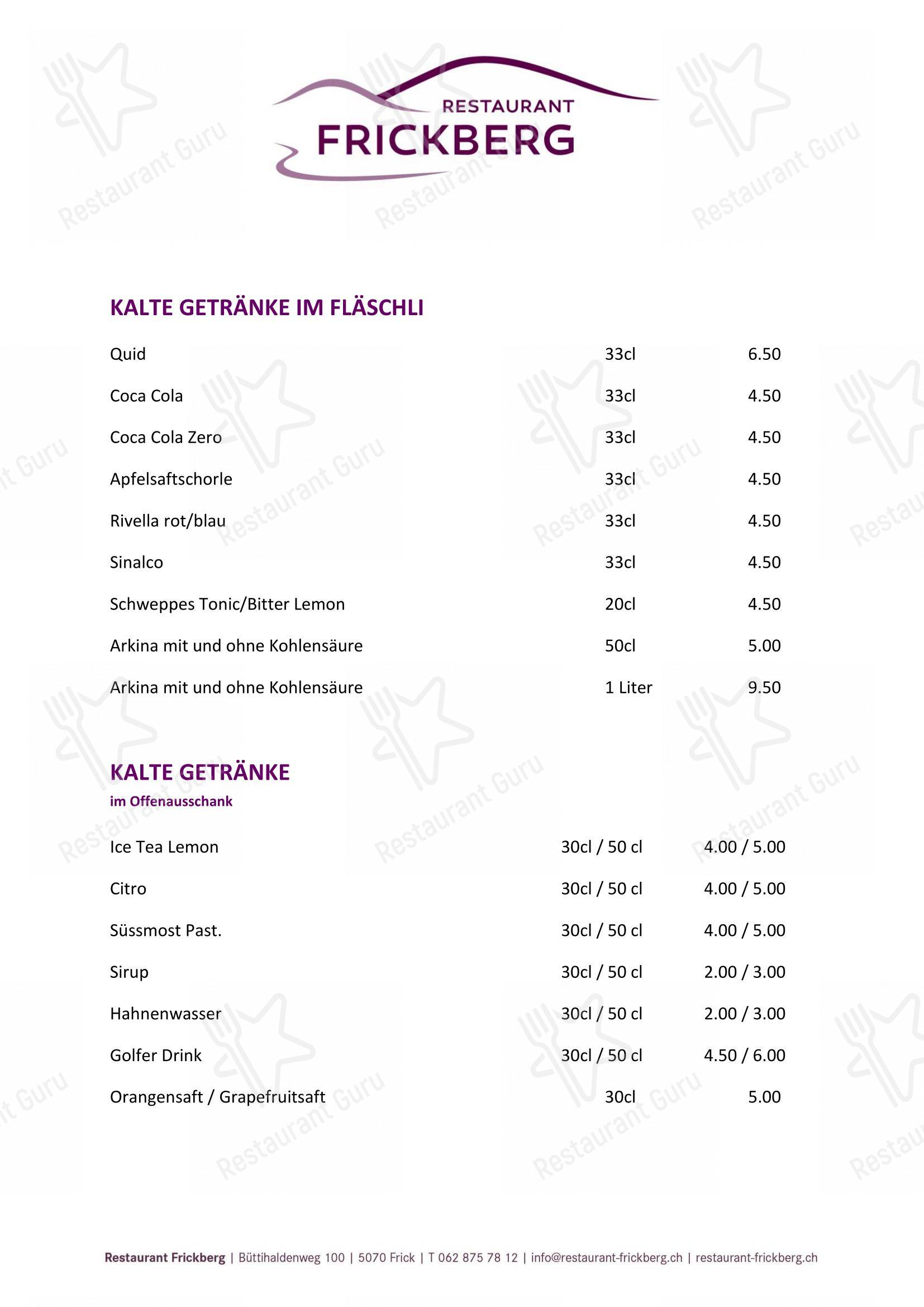 Menu di Restaurant Frickberg - Wine Menu