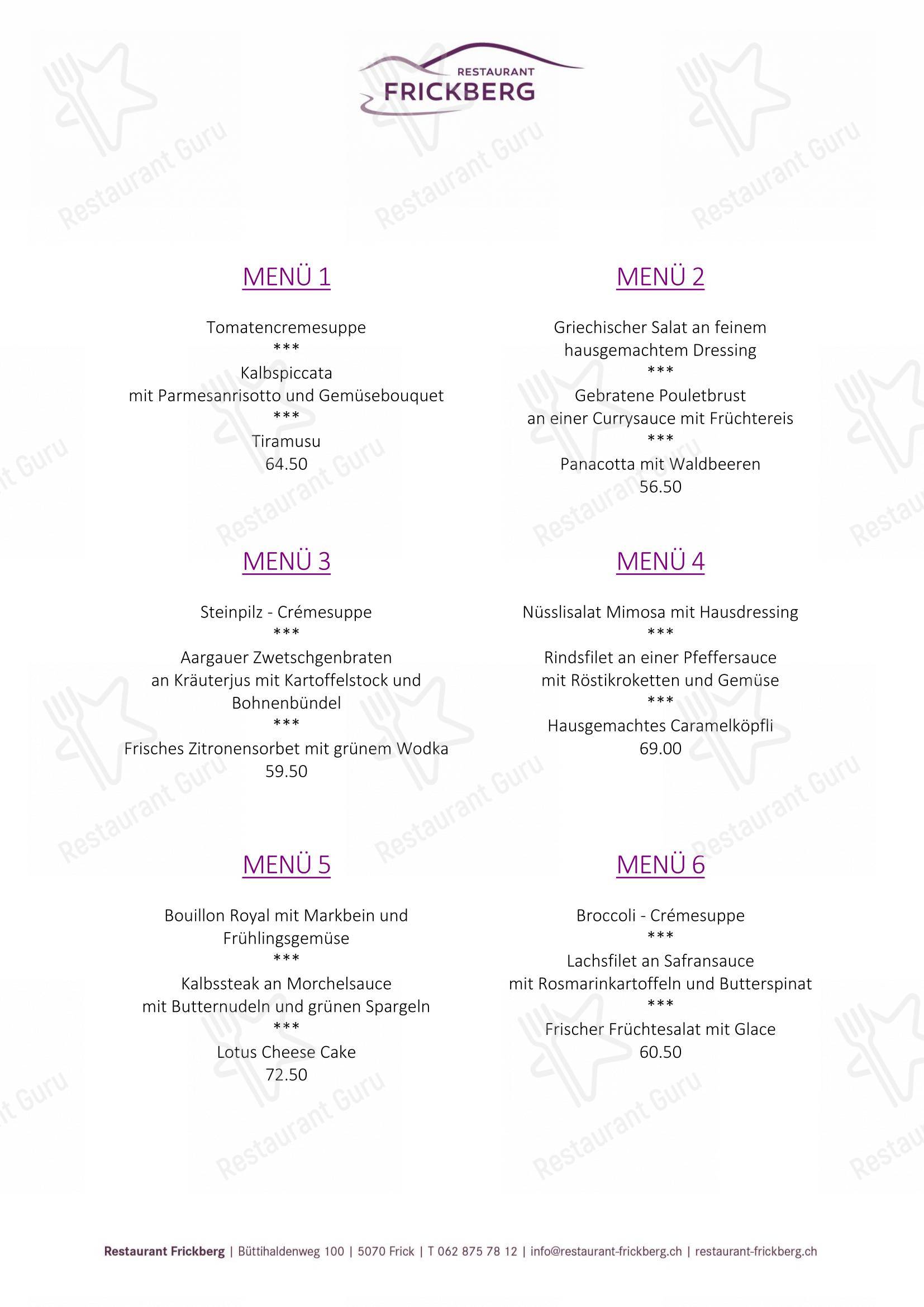 Menu di Restaurant Frickberg - At Home Catering Menu