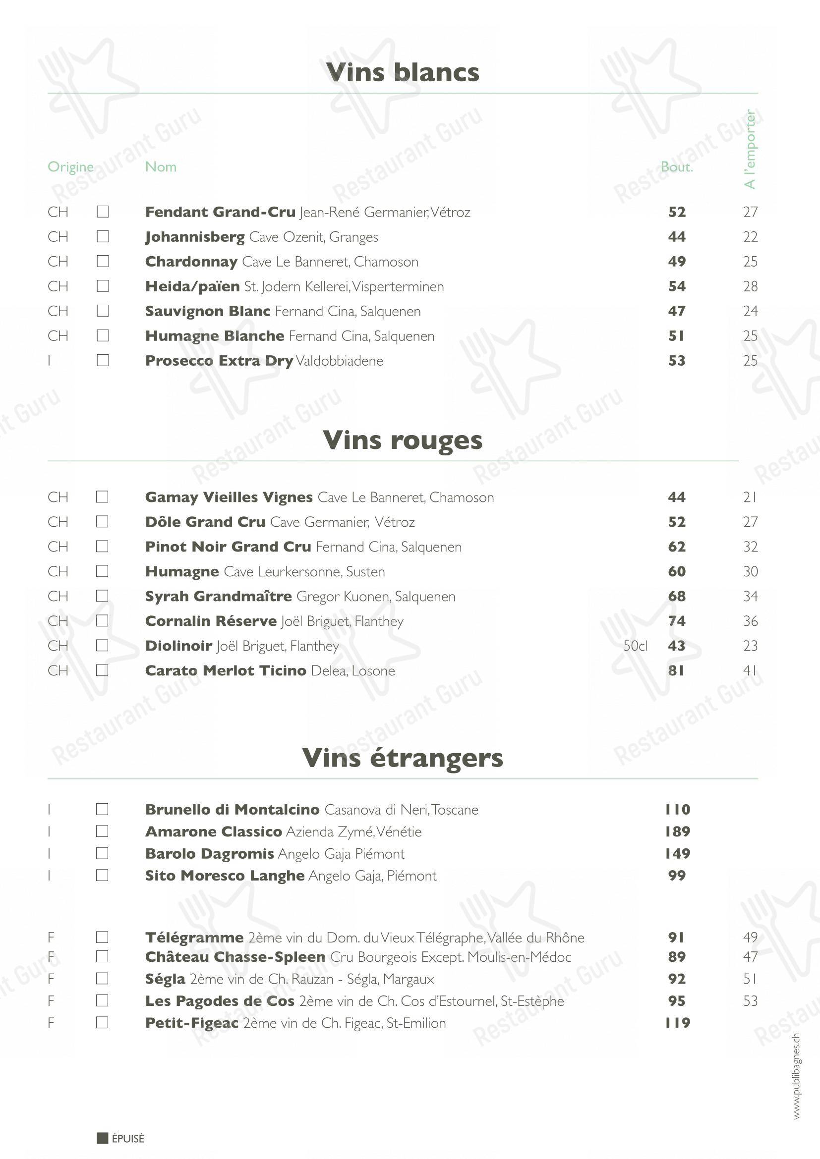 Menu pour Restaurant Grill Al Capone dans Bagnes