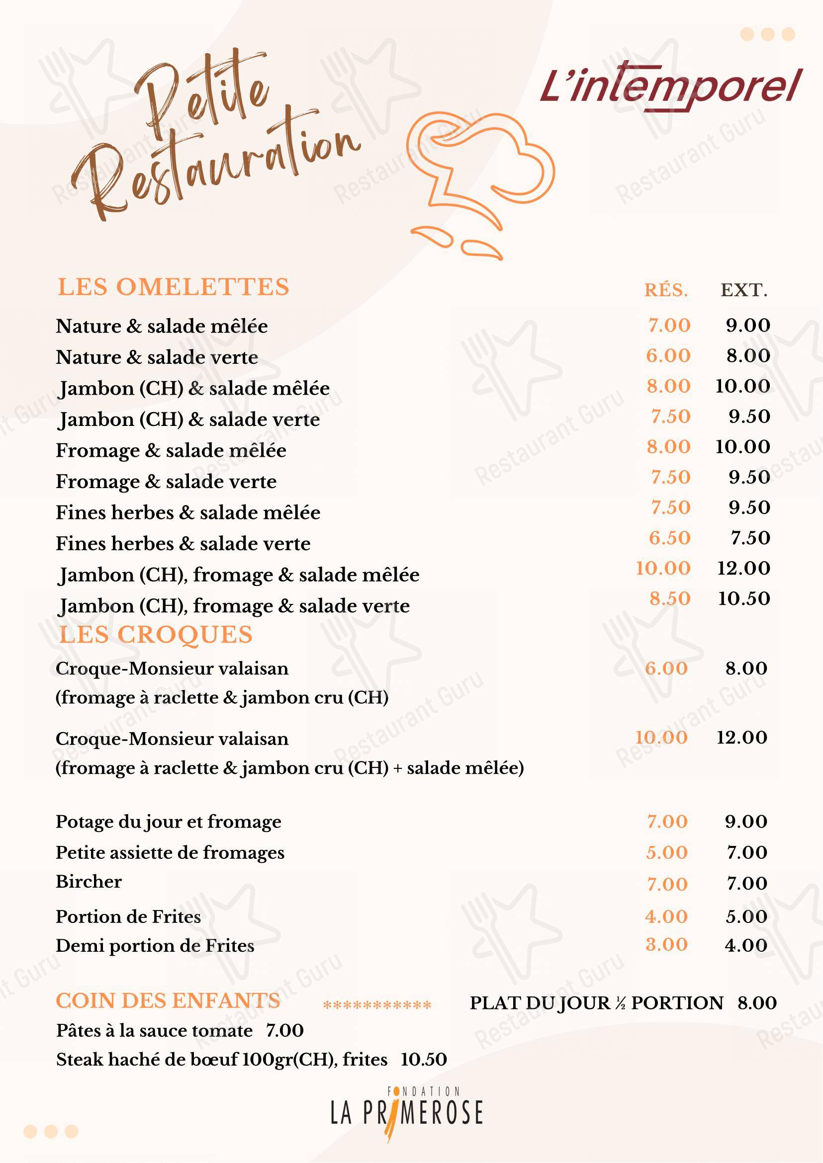 Restaurant l'Intemporel in Crissier - 菜单