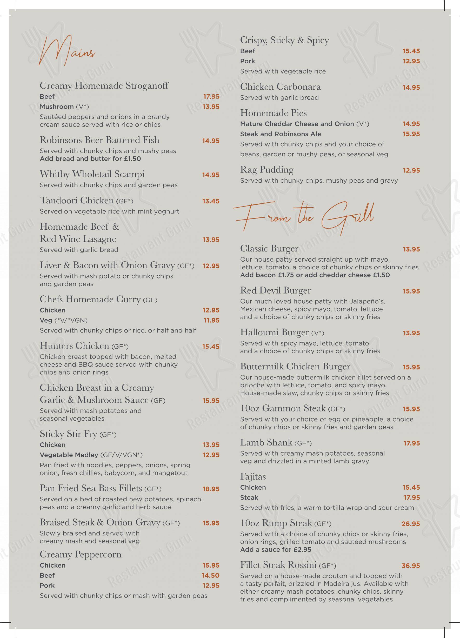 Menu at Rising Moon pub & bar, Hyde