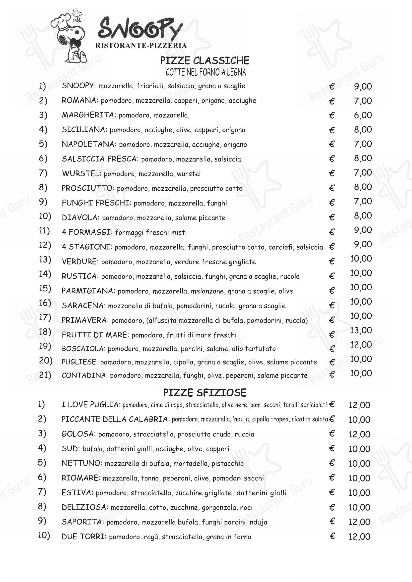 Menu di Ristorante pizzeria Snoopy - Menu