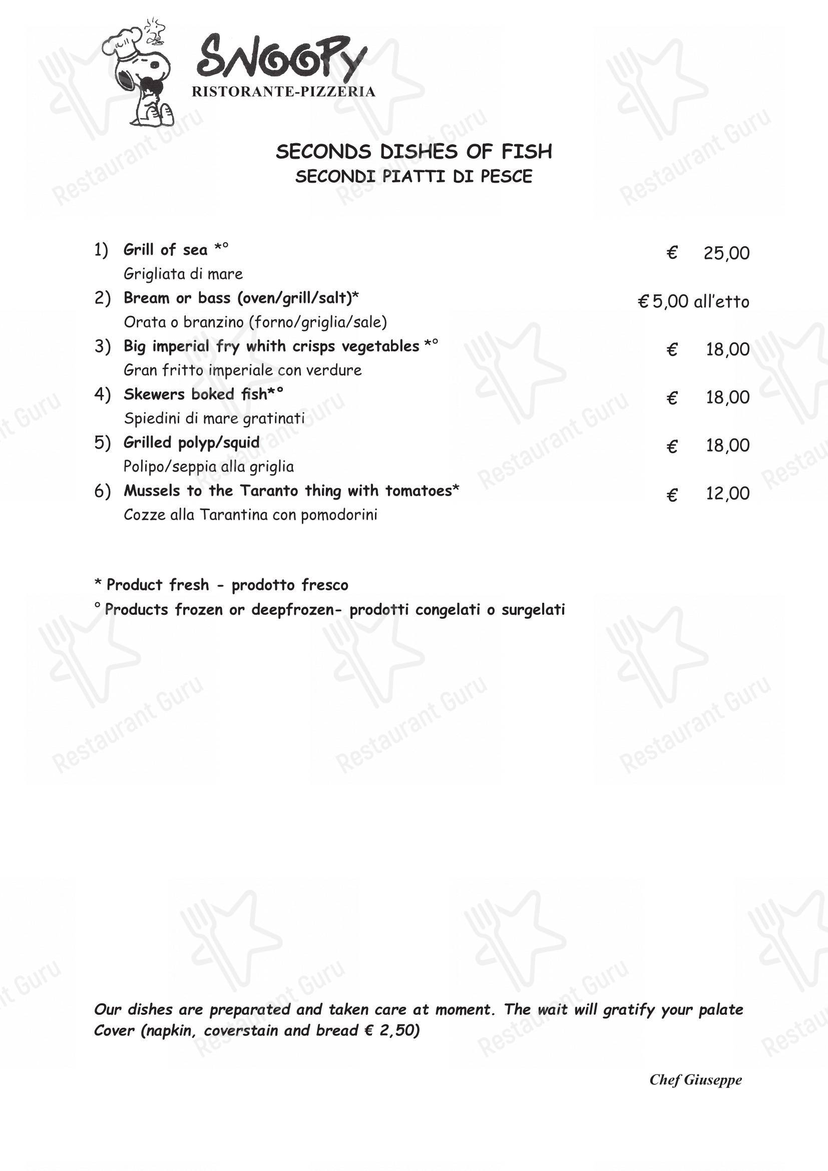 Menu di Ristorante pizzeria Snoopy - Menu bar