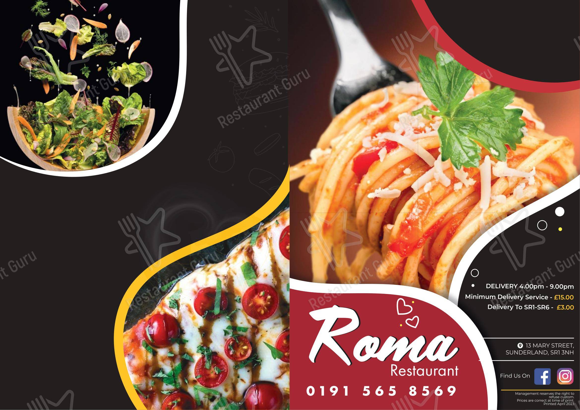 Menu at Roma Restaurant, Sunderland