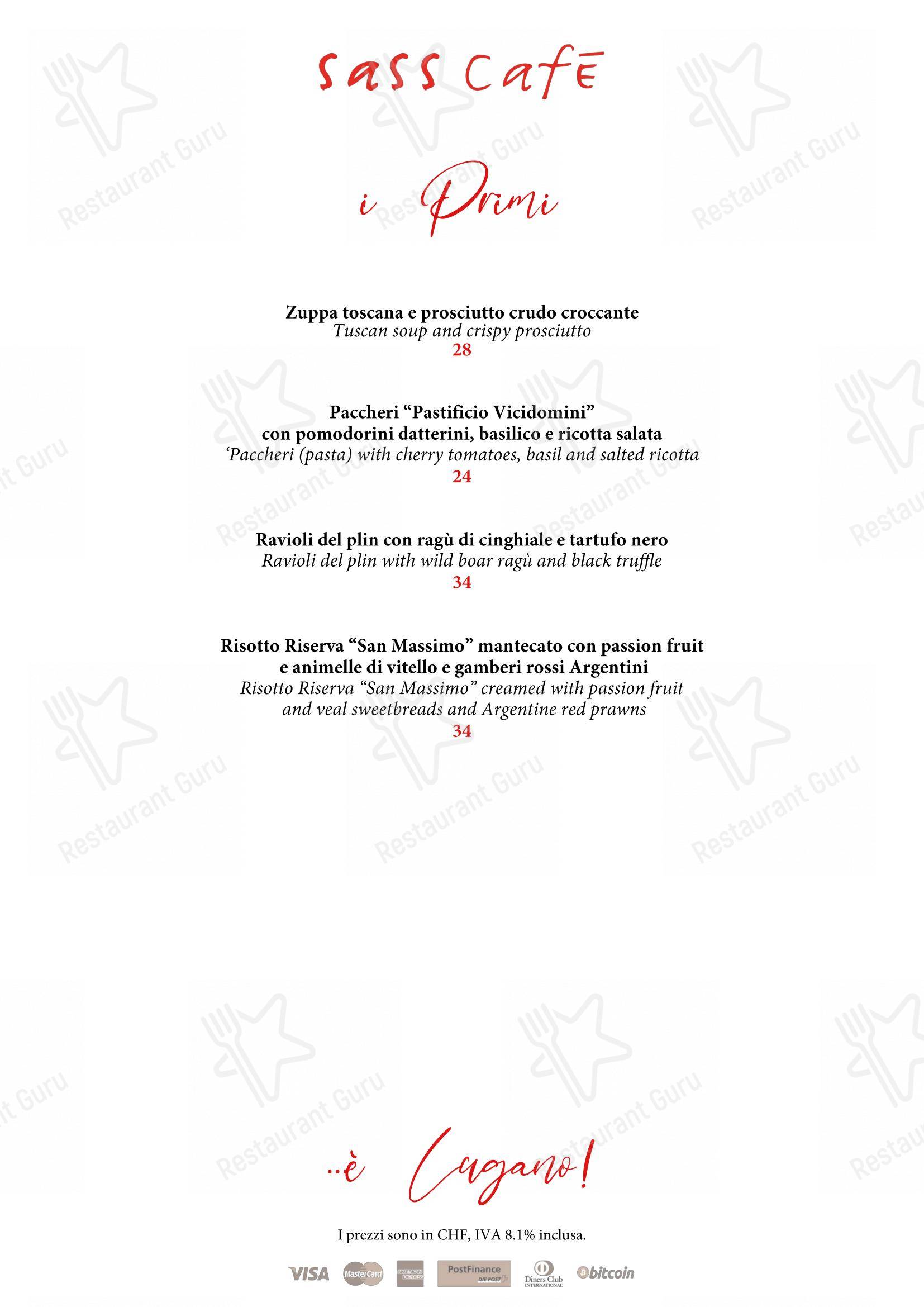 Menu di Sass Café - Menu