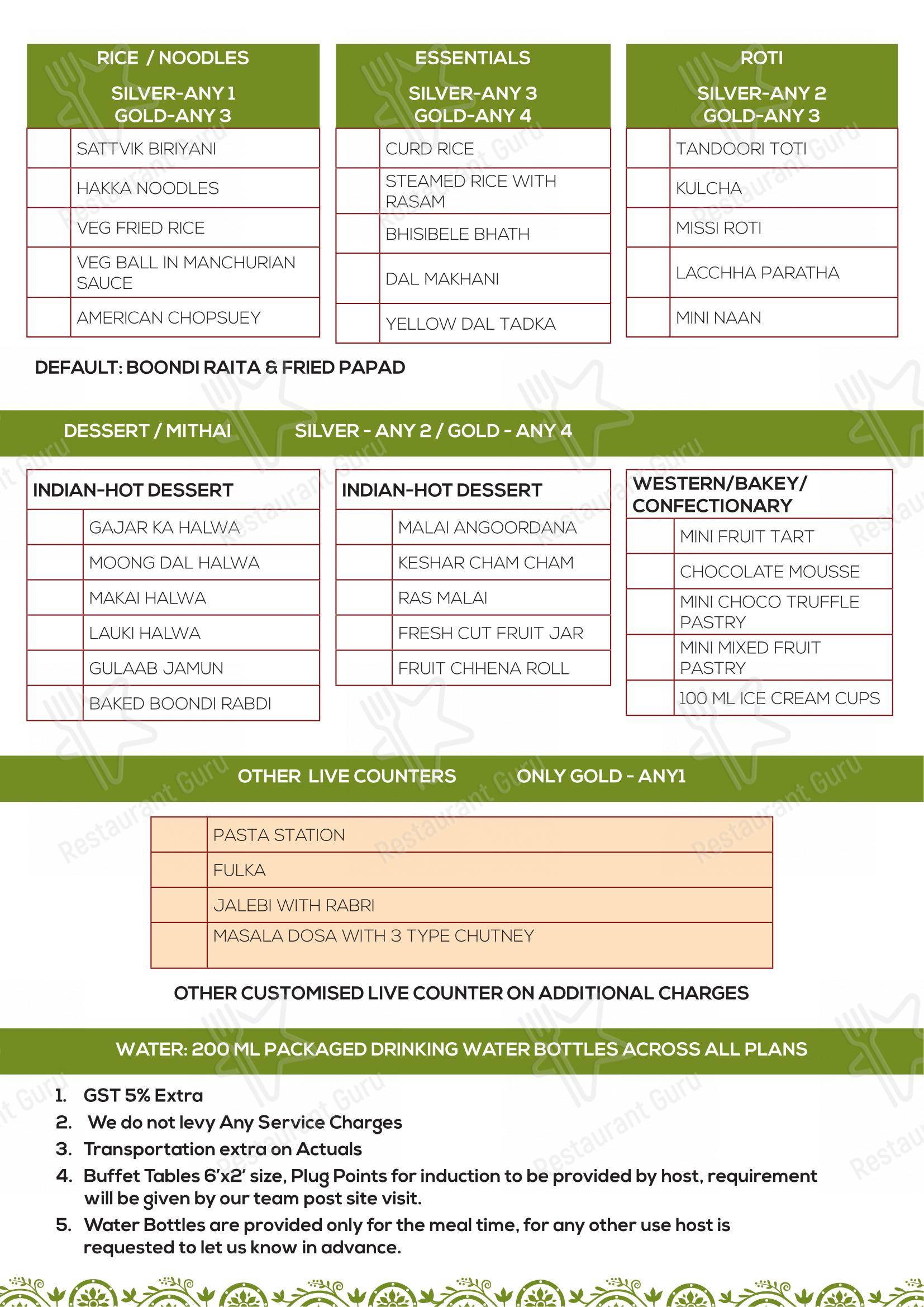 Sattvam Restaurant - Menu bar