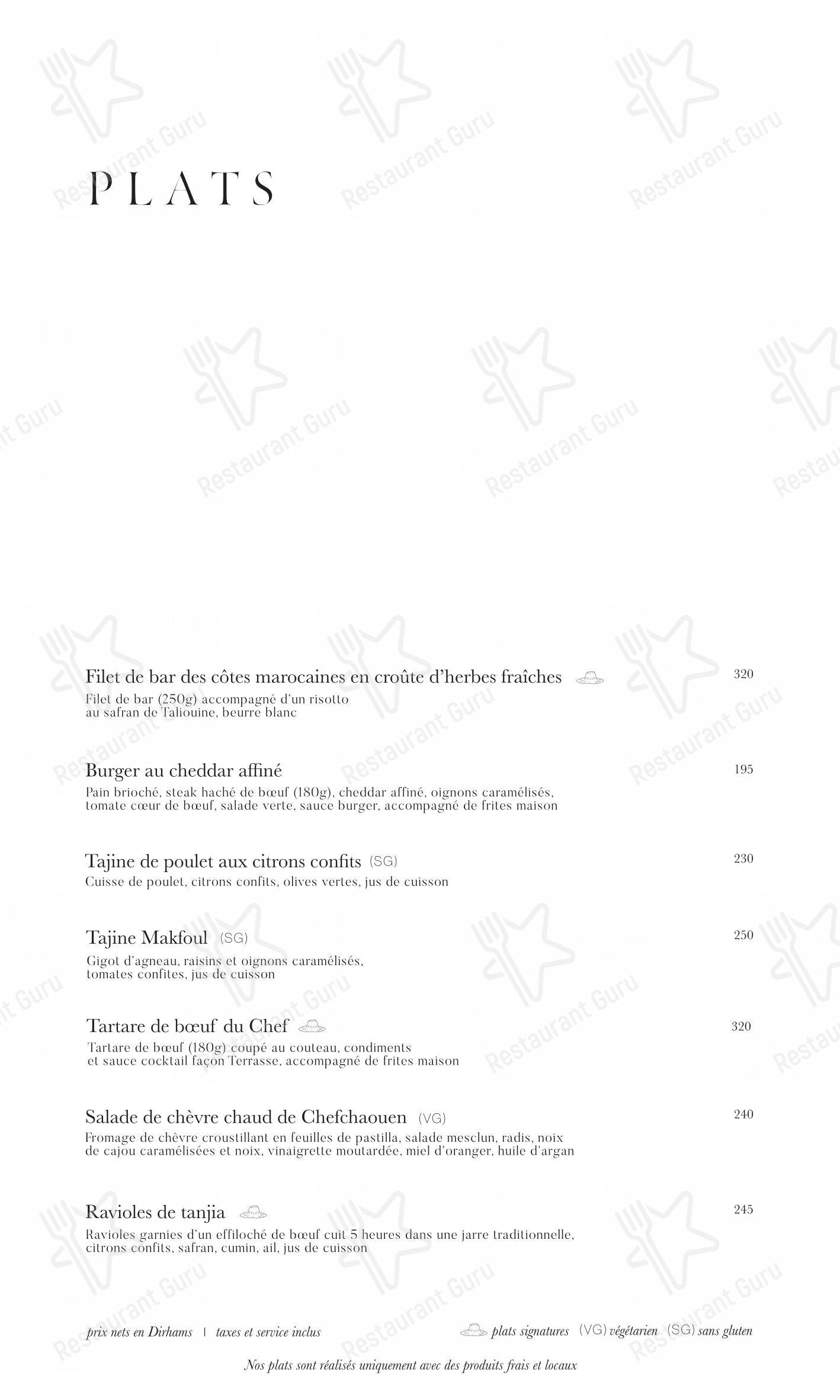 Основное меню pour La terrasse des épices - Restaurant Marrakech café