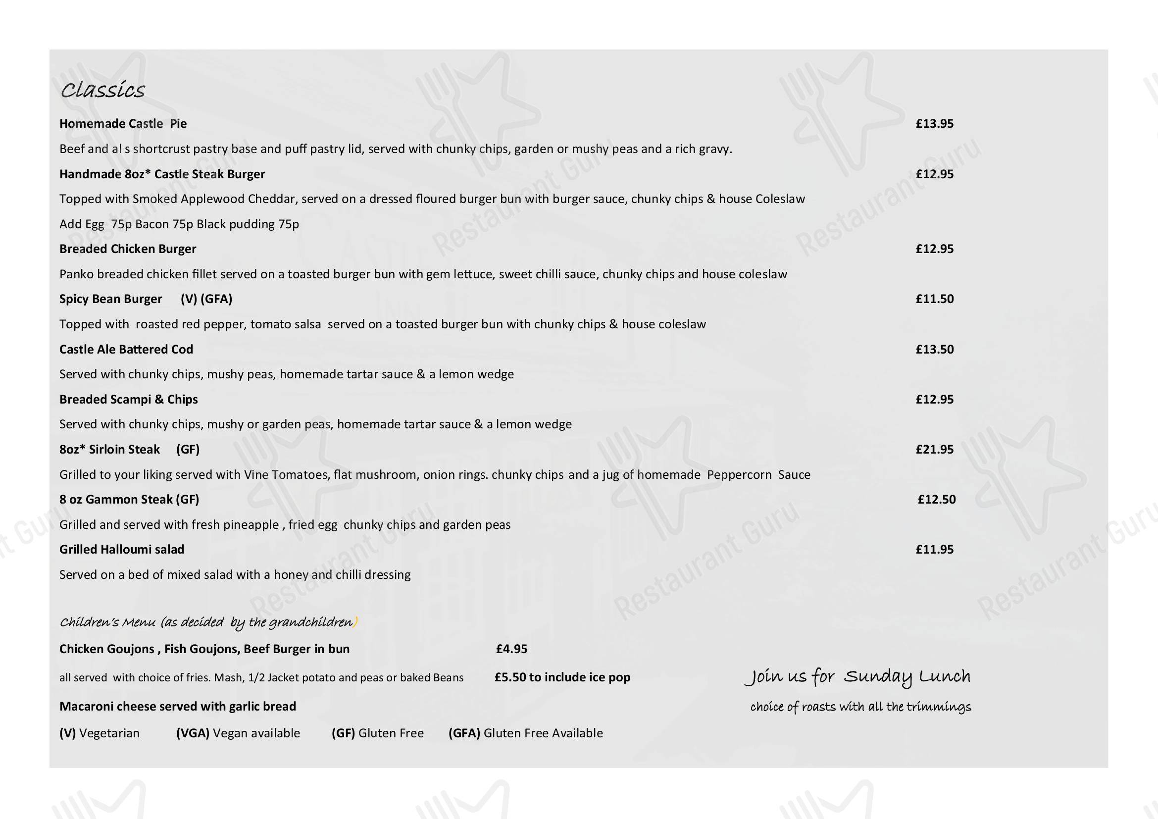 Menu at The Castle Inn pub & bar, Congleton